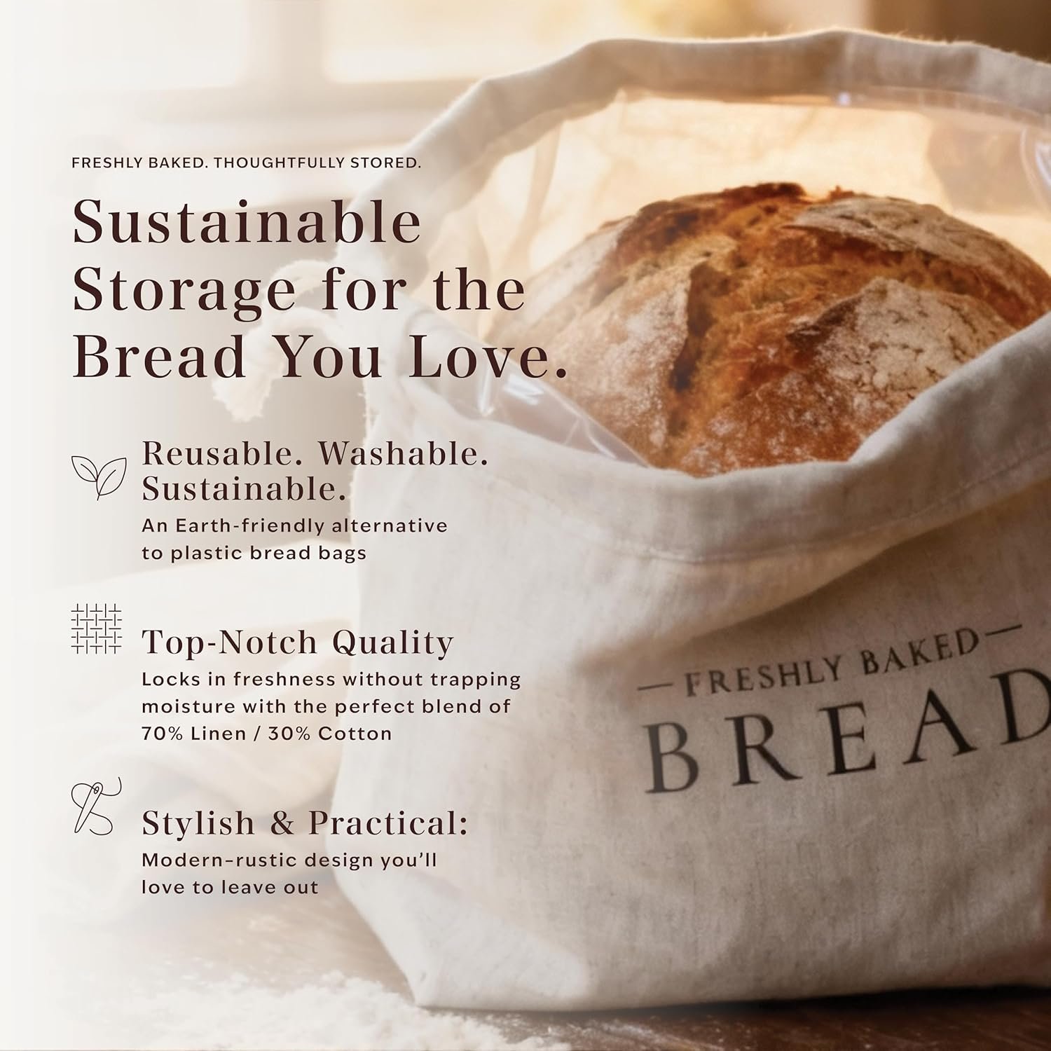 OEM 13x17 Inch Reusable Bread Bags 2-Pack 70% Linen 30% Cotton TPU Lining Eco-Friendly Storage for Homemade Store-Bought Sourdough Baguettes Factory