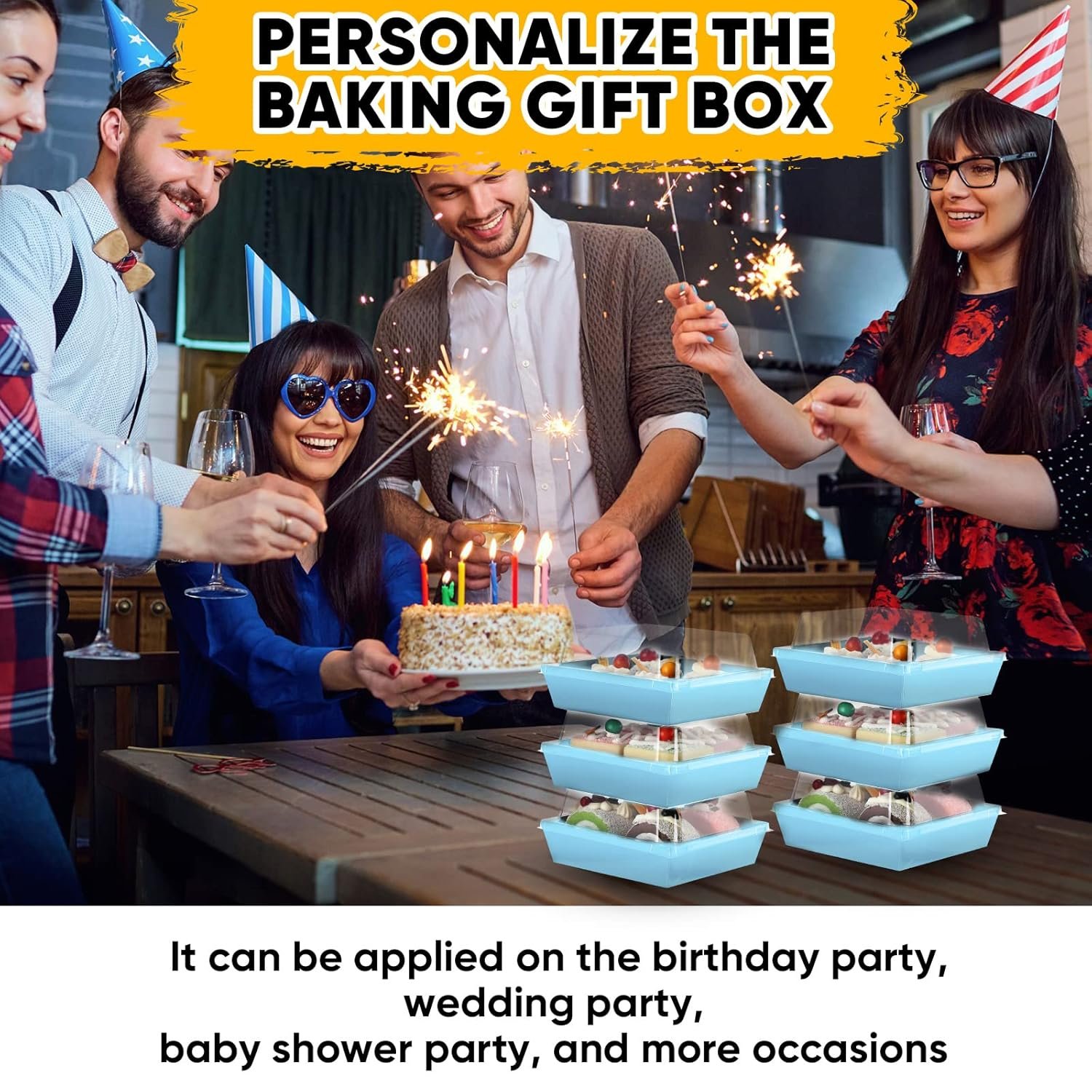 Wholesale 100 Pack 5 Inch Blue Paper Square Charcuterie Boxes Clear Lids Disposable Cookie Containers Valentine Gift for Desserts Sandwiches Slice Cakes Hot Cocoa Bombs Strawberries Factory