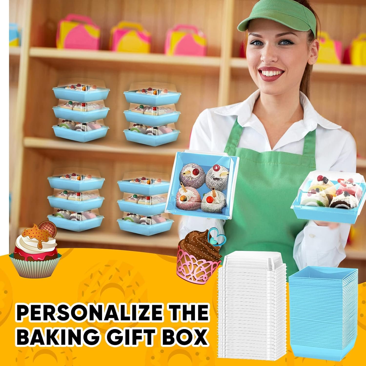 Wholesale 100 Pack 5 Inch Blue Paper Square Charcuterie Boxes Clear Lids Disposable Cookie Containers Valentine Gift for Desserts Sandwiches Slice Cakes Hot Cocoa Bombs Strawberries Factory