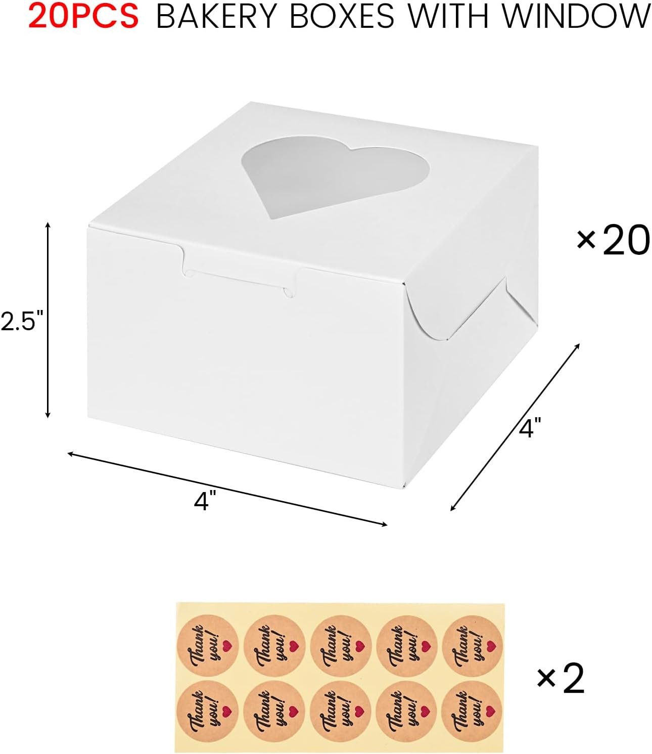 Wholesale 20PCS 4x4x2.5 Inches Heart Shaped Cookie Boxes with Clear Window and Stickers for Bakery Dessert Packaging Party Favors Valentine's Day White Factory