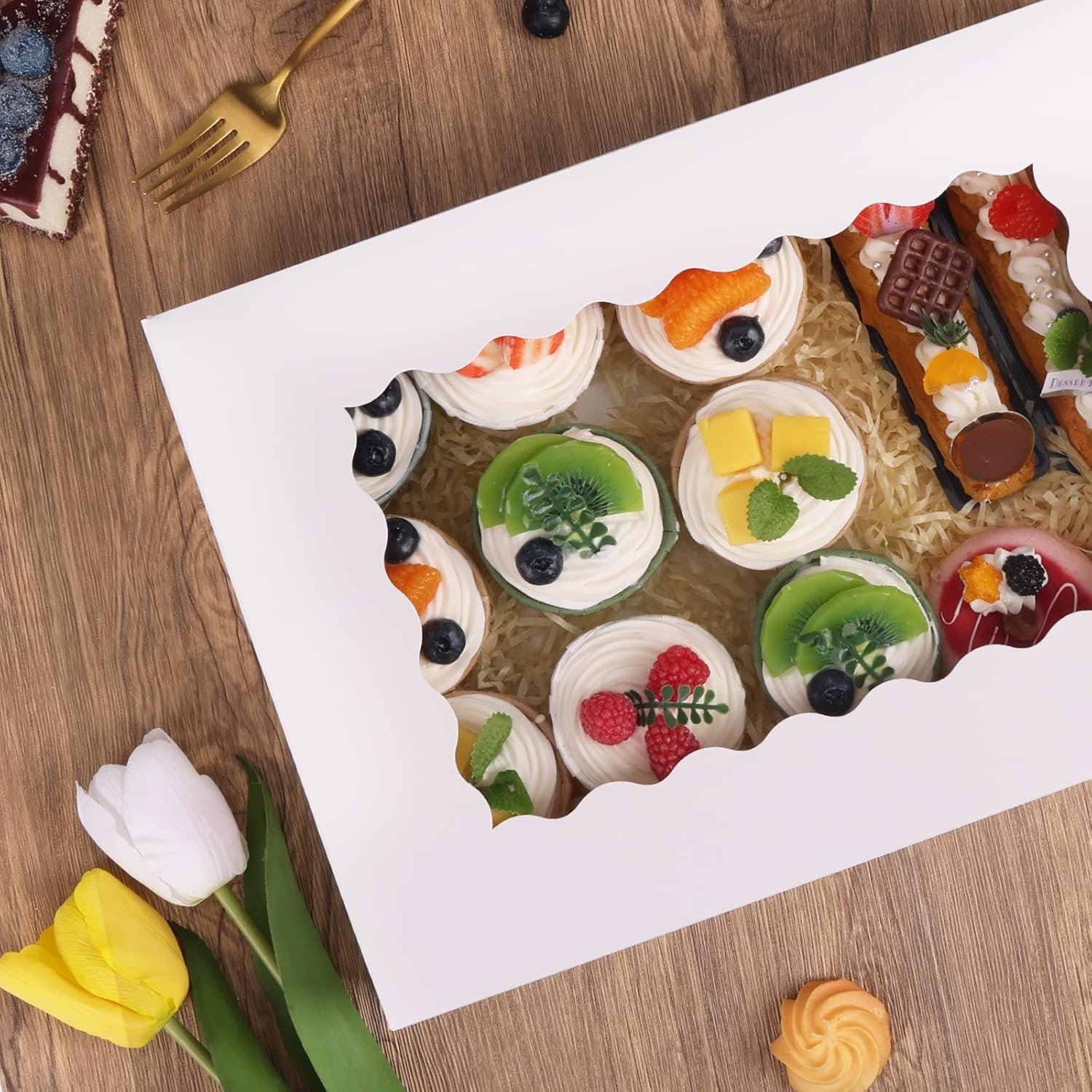 Wholesale 40 Pack 14x10x2.5 Inch Auto-Popup Bakery Boxes with Window for Cookies Donuts Pies Cakes Muffins Pastries Factory