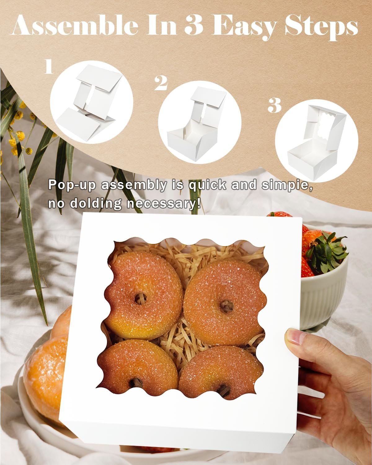 Wholesale Auto-Pop Up 6x6x3 Inch White Cookie Boxes with Window 30 Pack for Pastry Macaron Bakery Packaging Factory Wholesale Auto-Pop Up 6x6x3 Inch White Cookie Boxes with Window 30 Pack for Pastry Macaron Bakery Packaging Factory