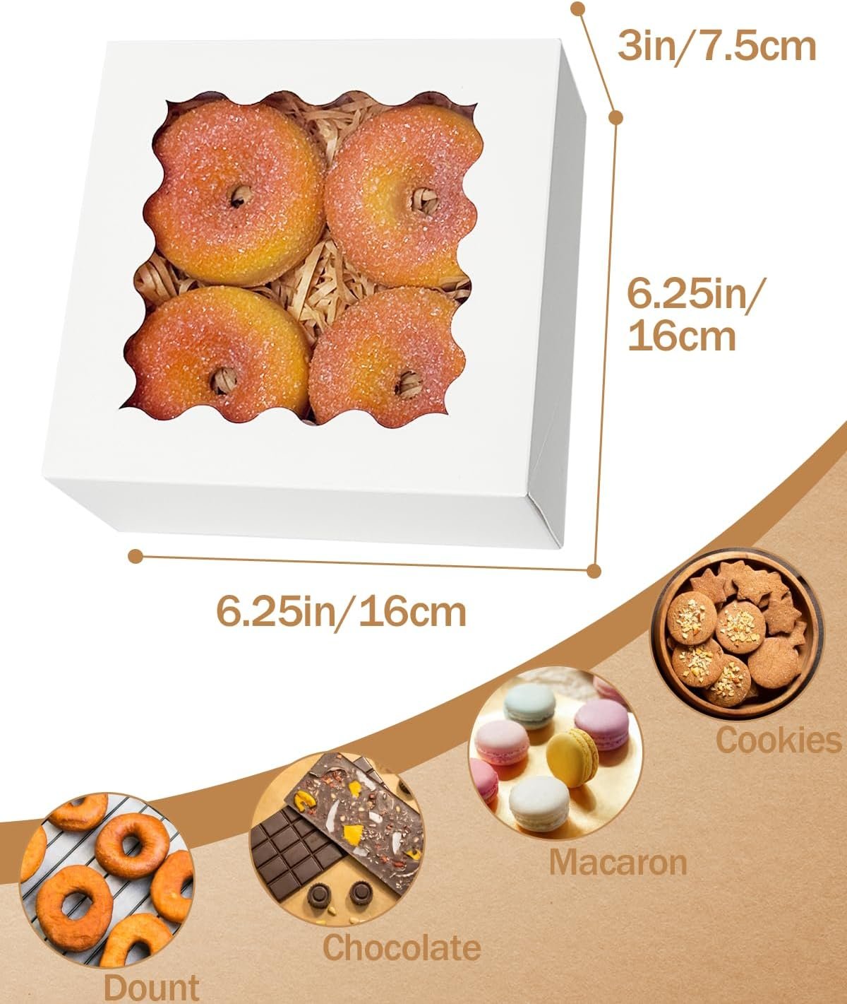 Wholesale Auto-Pop Up 6x6x3 Inch White Cookie Boxes with Window 30 Pack for Pastry Macaron Bakery Packaging Factory Wholesale Auto-Pop Up 6x6x3 Inch White Cookie Boxes with Window 30 Pack for Pastry Macaron Bakery Packaging Factory