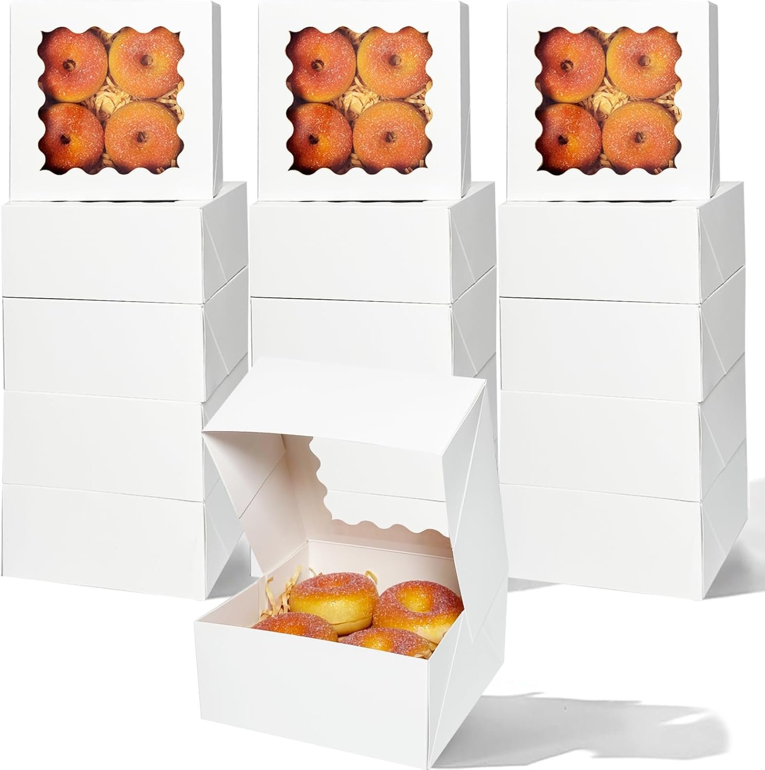 qiqee Auto-pop up 6x6x3 Inch White Cookie Box with Window 30Pcs Pastry Macaron Bakery Box For Packaging