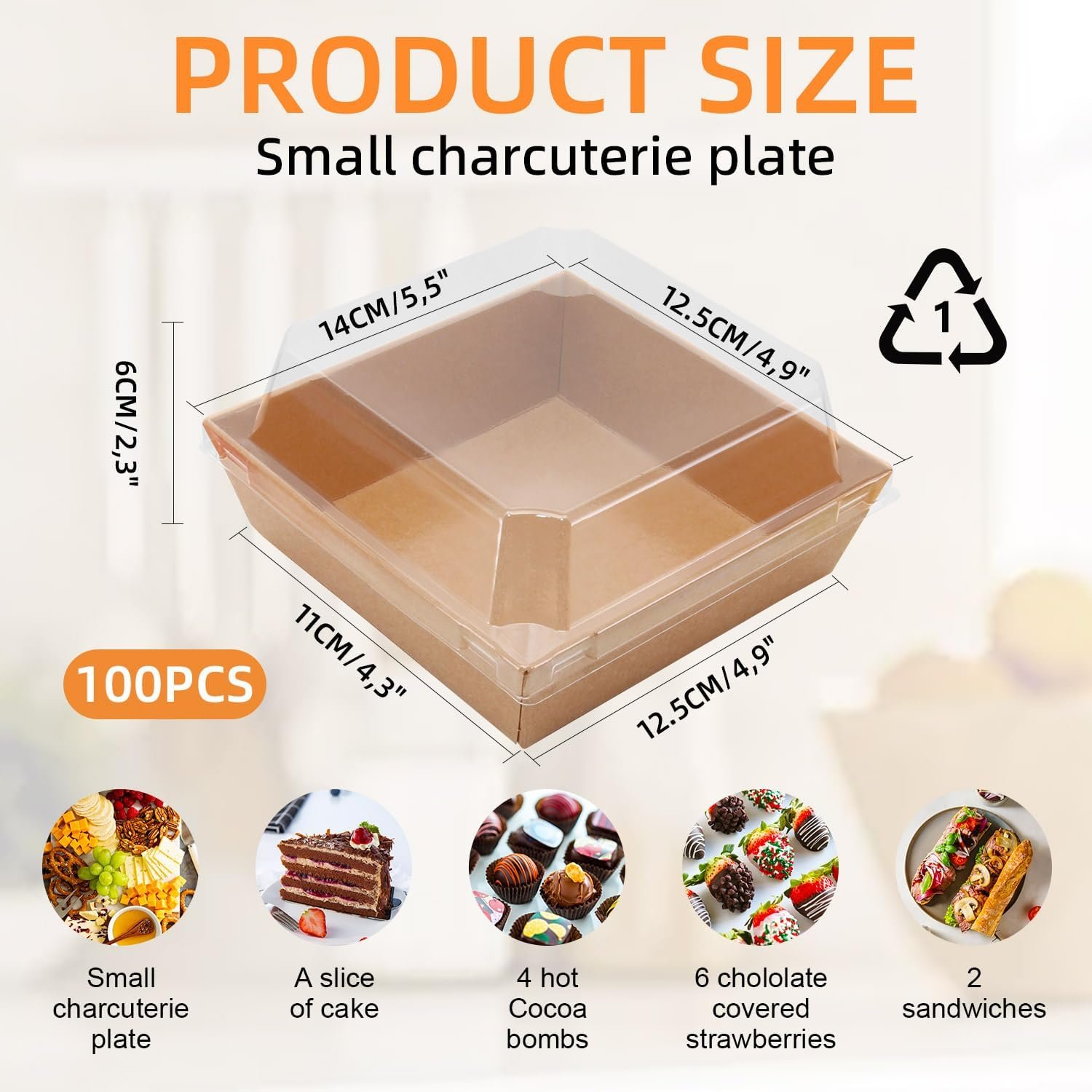 Wholesale 5.32 x 4.92 x 2.36 Inch Charcuterie Boxes with Clear Lids Square Disposable Paper Dessert Bakery Containers for Deli Treats Sandwiches Cookies 100 Pack Brown Factory