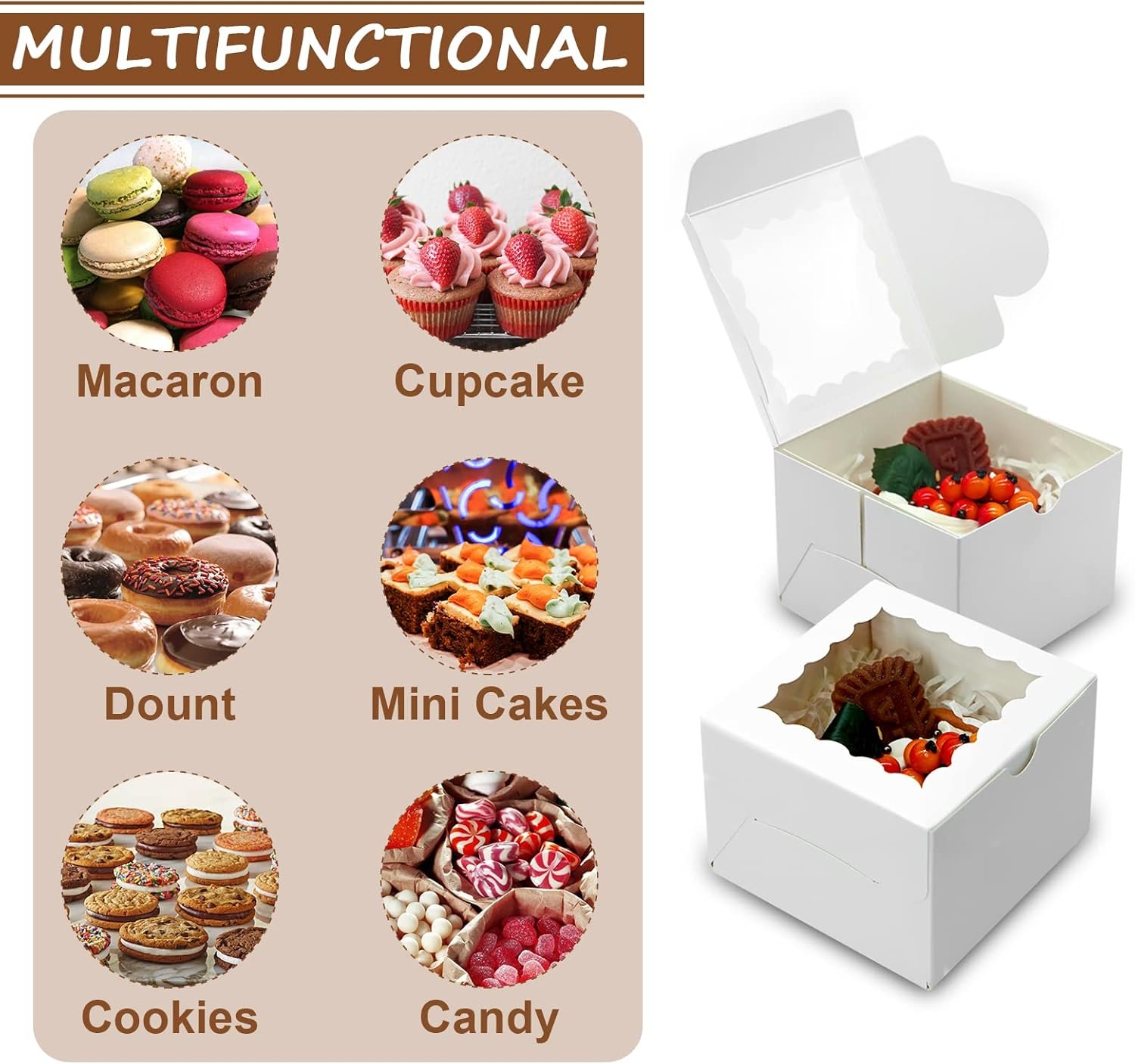 Wholesale 50pcs 4x4x2.5 Inch Cookie Bakery Boxes with Window for Treats Desserts Wedding Favors Parties White Factory