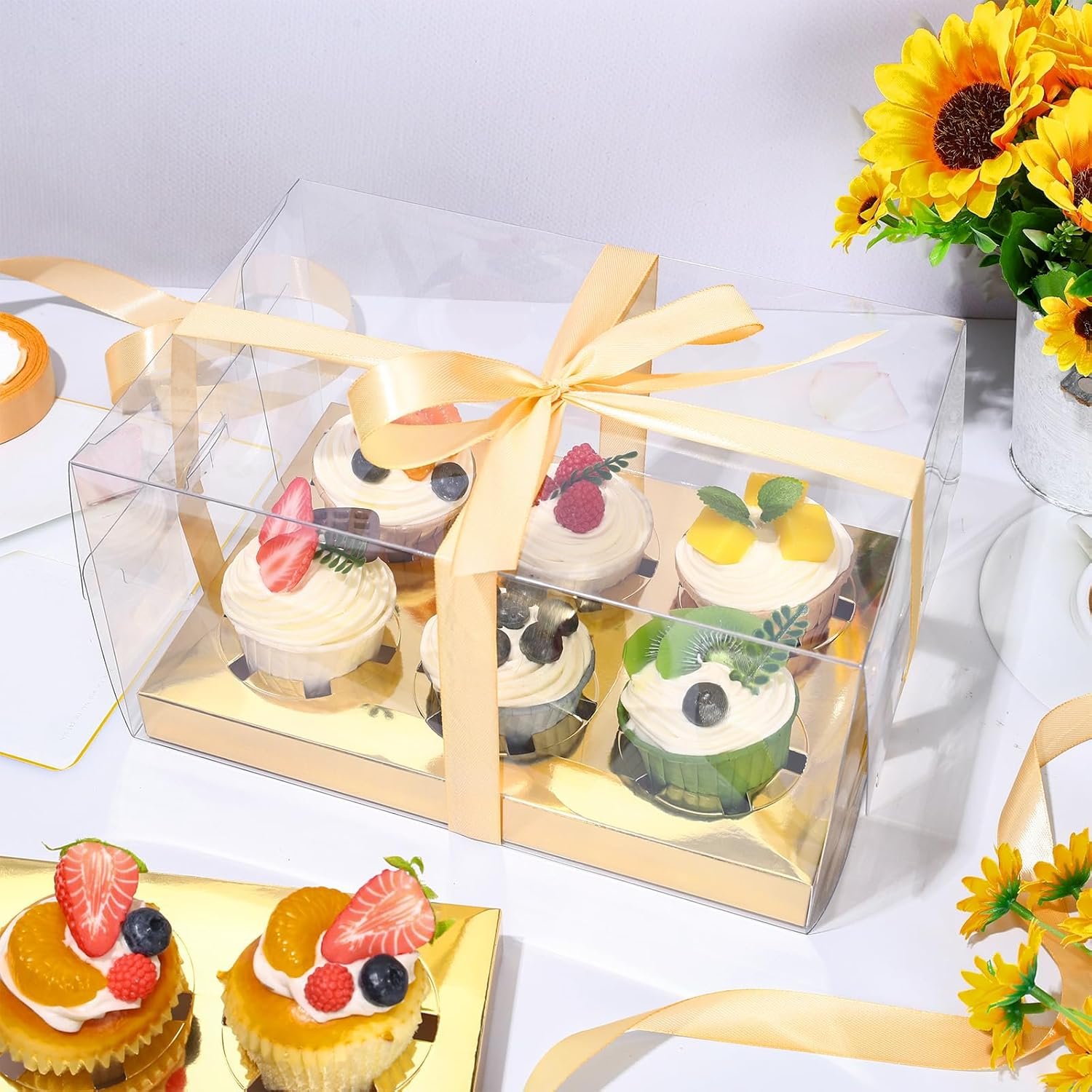 Wholesale 16 Sets 6-Count Clear Rectangle Cupcake Boxes Plastic Bakery Cake Containers Holders with Ribbon for Wedding Birthday Baby Shower Favors Factory