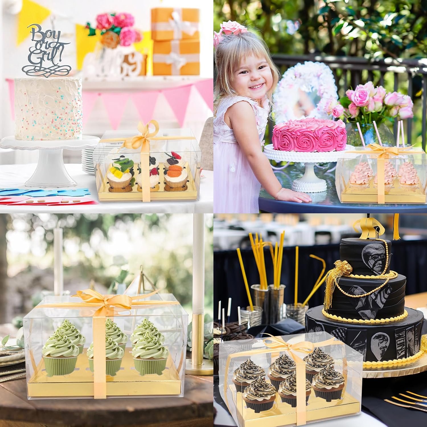Wholesale 16 Sets 6-Count Clear Rectangle Cupcake Boxes Plastic Bakery Cake Containers Holders with Ribbon for Wedding Birthday Baby Shower Favors Factory