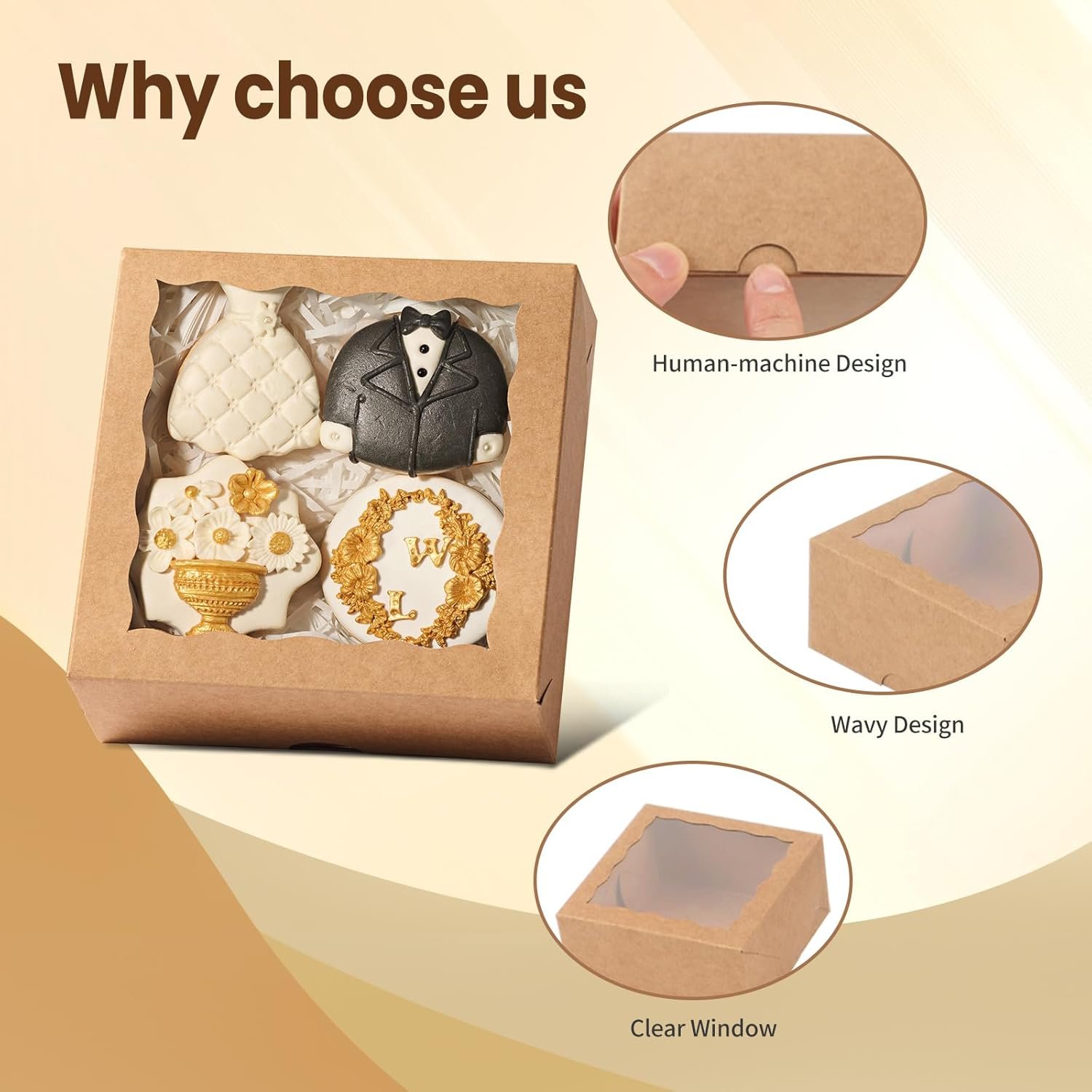 Wholesale 15pcs 6x6x2.5in Brown Cookie Boxes with Window for Bakery Treats Small Cakes Desserts Donuts Pastries Factory