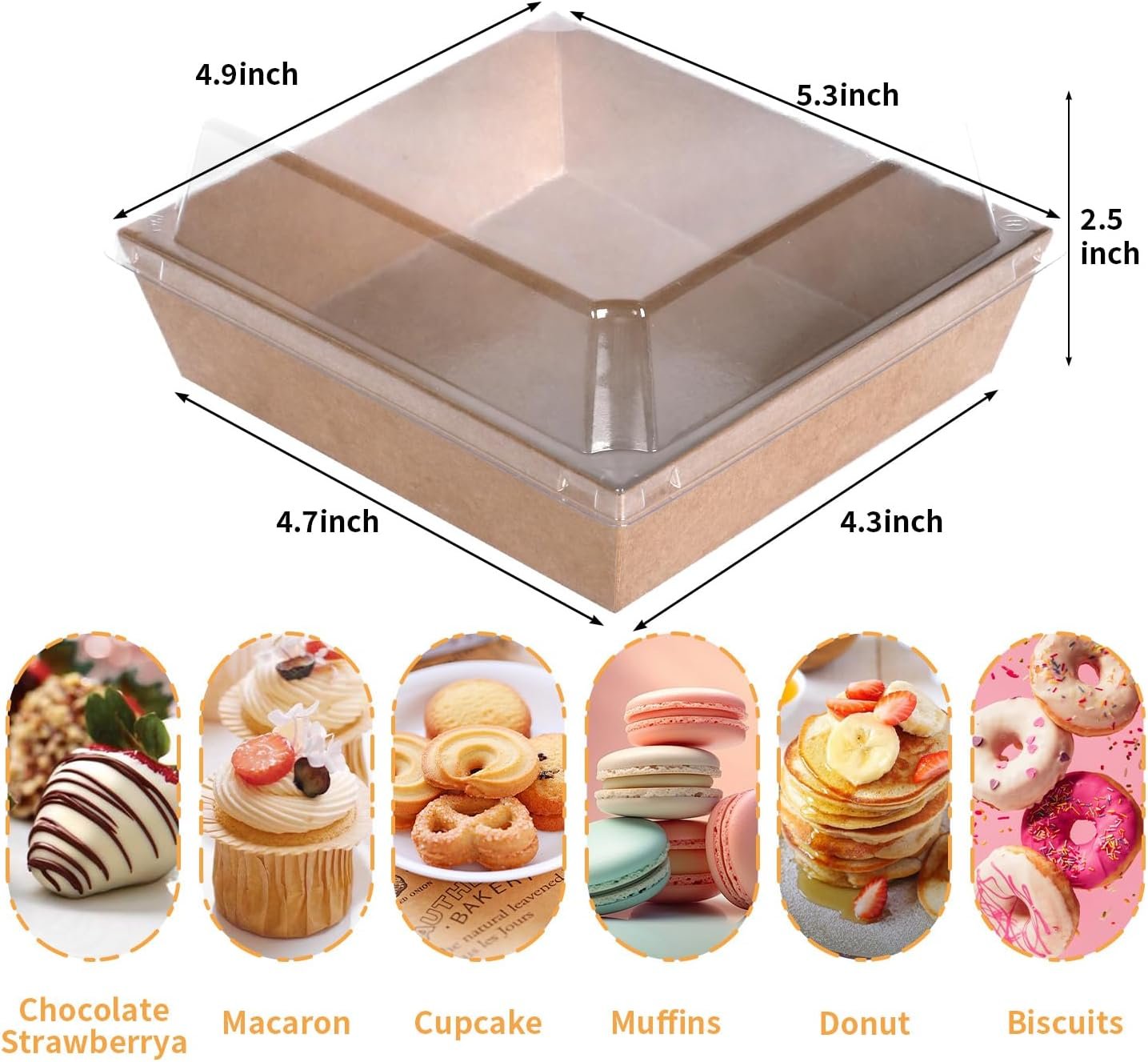 Wholesale 100 Pack 5-Inch Small Charcuterie Boxes with Clear Lids Disposable Mini Food Containers for Sandwiches Sushi Bakery Desserts Cake Slices Strawberries Brown Factory