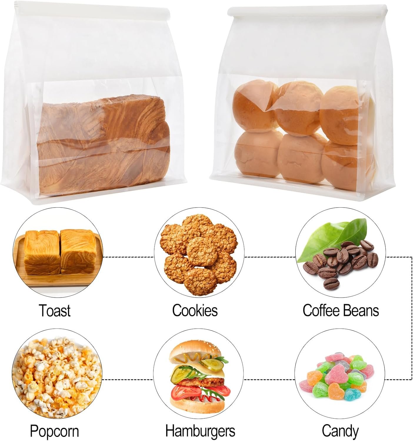 Wholesale 50 Large Bread Bags with Tabs Window and Ties for Sourdough Loaf Storage Baked Goods Packaging 11'' x 8.7'' x 4.3'' White Factory