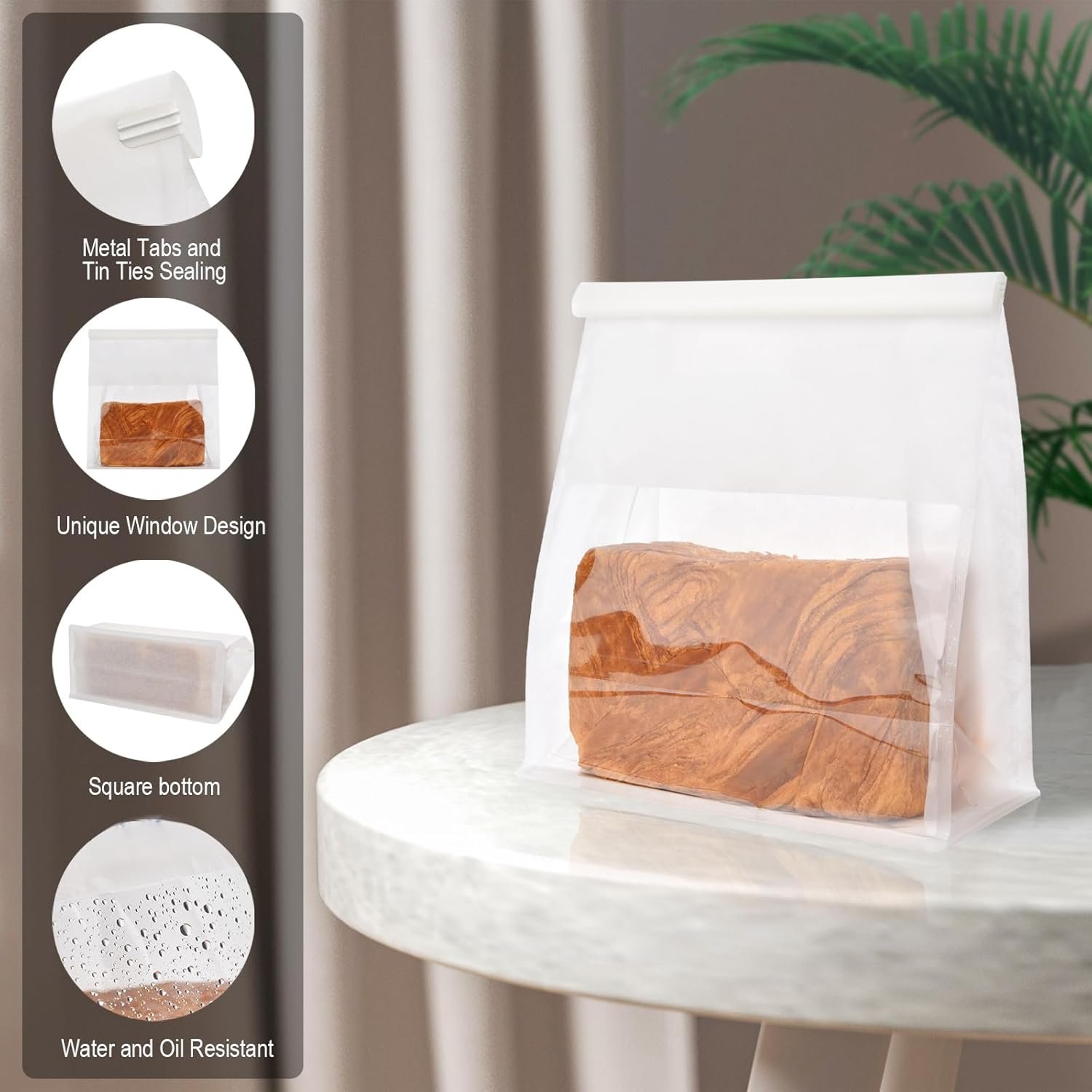 Wholesale 50 Large Bread Bags with Tabs Window and Ties for Sourdough Loaf Storage Baked Goods Packaging 11'' x 8.7'' x 4.3'' White Factory