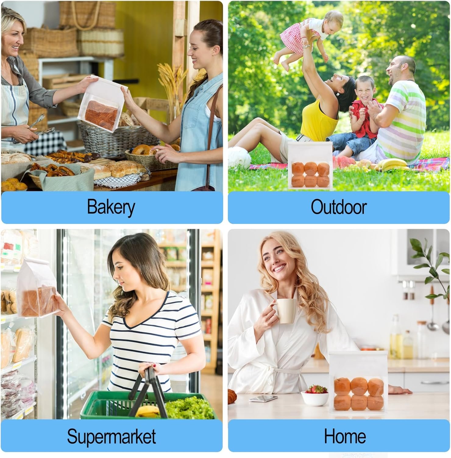 Wholesale 50 Large Bread Bags with Tabs Window and Ties for Sourdough Loaf Storage Baked Goods Packaging 11'' x 8.7'' x 4.3'' White Factory