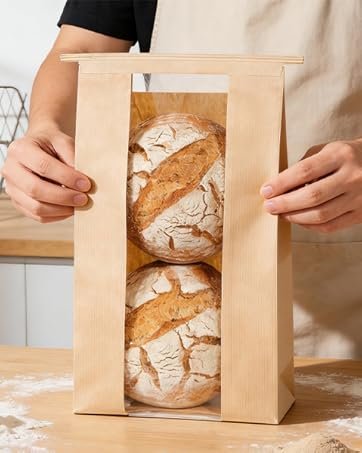 Wholesale 50 Large Bread Bags with Tabs Window and Ties for Sourdough Loaf Storage Baked Goods Packaging 11'' x 8.7'' x 4.3'' White Factory