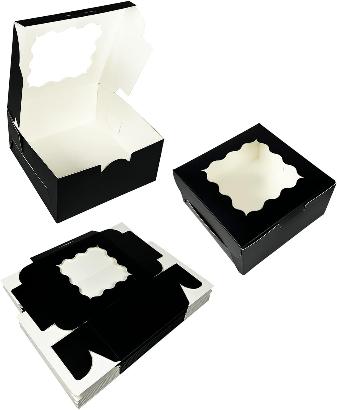 Wholesale Black Bakery Boxes with Window 6x6x3 Inches 30 Pack Thick Sturdy for Macarons Pastries Cookies Factory