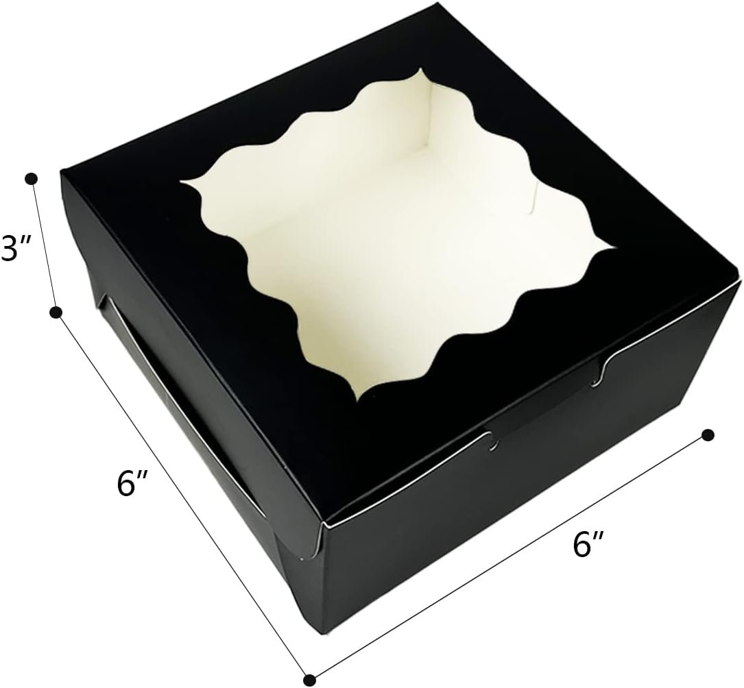 Wholesale Black Bakery Boxes with Window 6x6x3 Inches 30 Pack Thick Sturdy for Macarons Pastries Cookies Factory