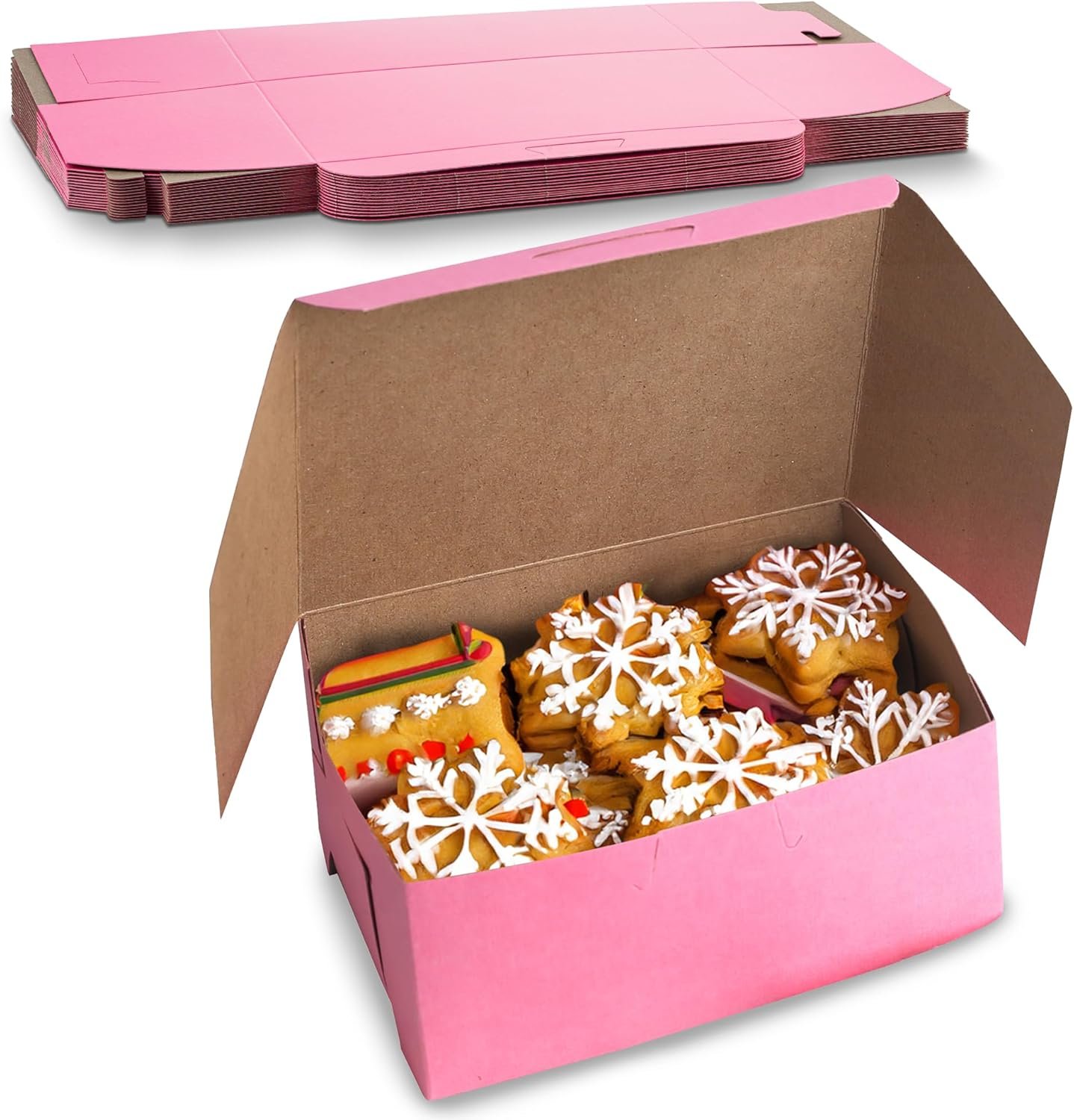 MT Products Pink Cookie Boxes 6" x 4 1/2" x 2 3/4" - Elegant Bakery Boxes No-Window (Pack of 25) - Made in the USA