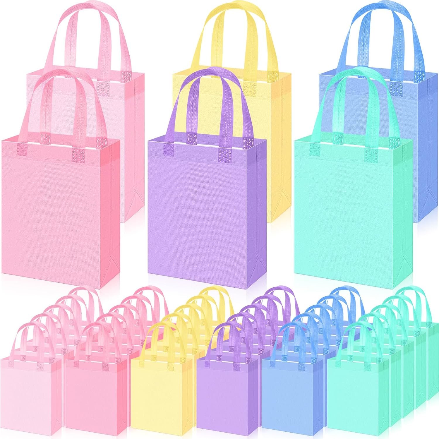 Sunnymove 36 Pcs Easter Gift Bags Bulk Pastel Gift Bag with Handles Reusable Non Woven Party Favor Goodie Bags for Wedding Birthday Baby Shower Party Gifts Wrapping Supplies