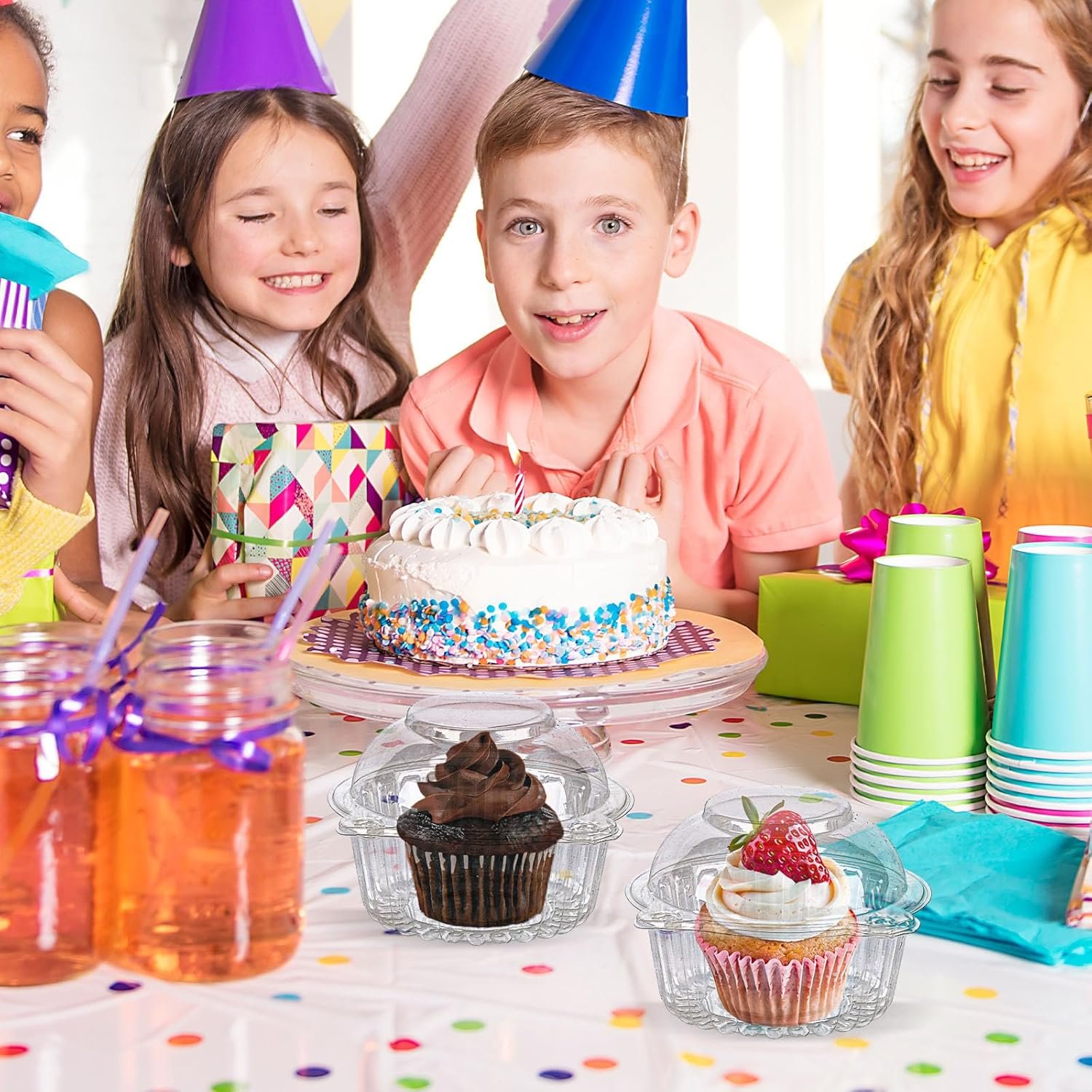 Wholesale 120 Pack Individual Plastic Cupcake Containers 4.3 x 3.2 Inches with Lids for Weddings Baby Showers Birthdays Parties Factory