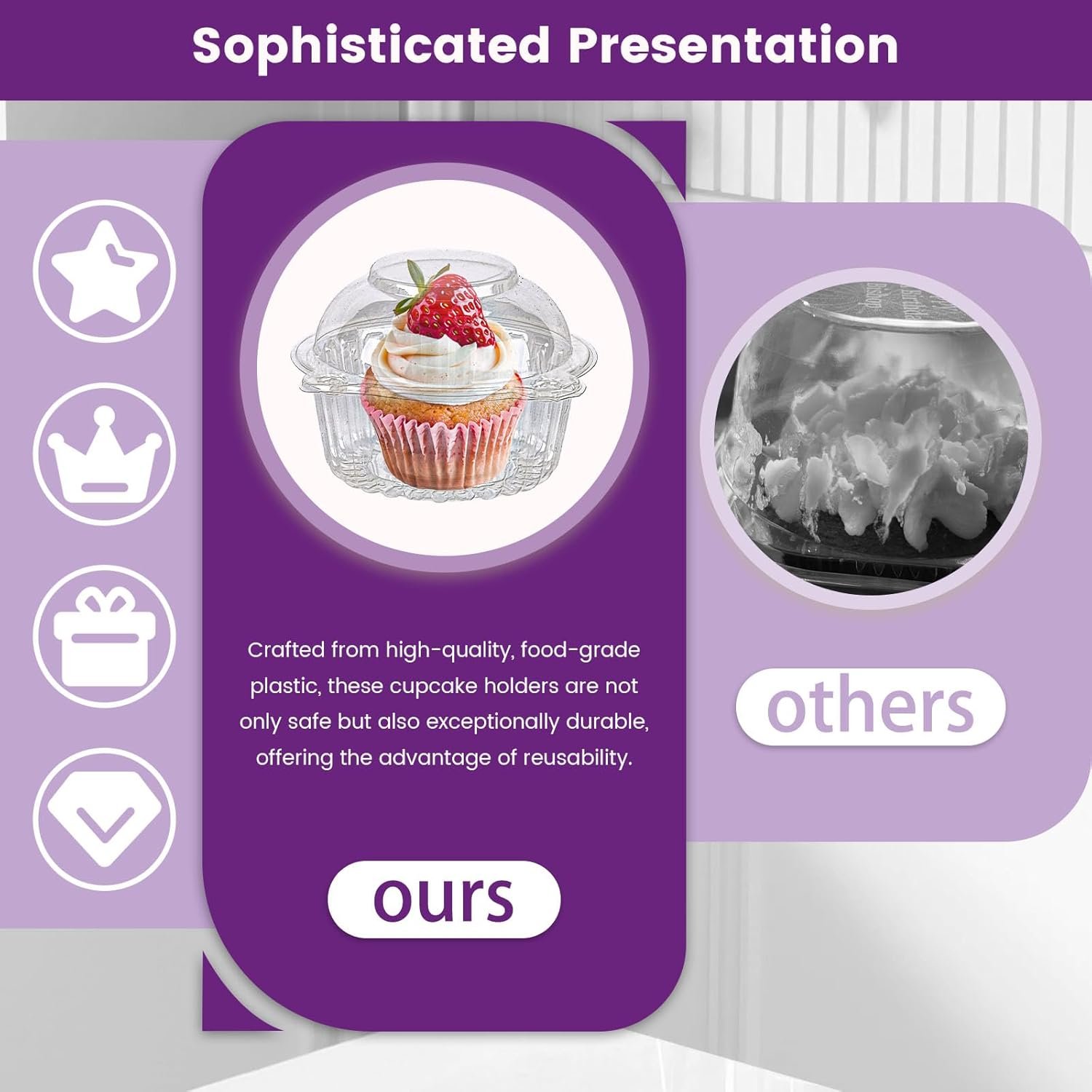 Wholesale 120 Pack Individual Plastic Cupcake Containers 4.3 x 3.2 Inches with Lids for Weddings Baby Showers Birthdays Parties Factory