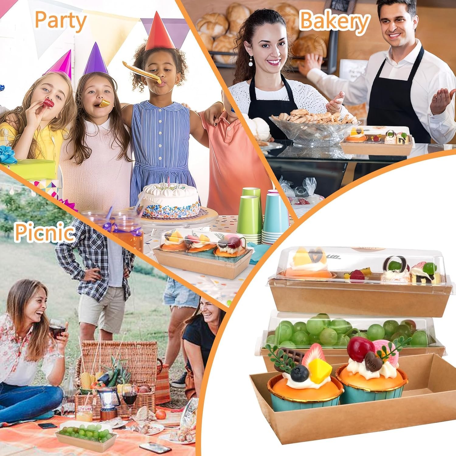 Wholesale 100-Pack Charcuterie Boxes Clear Lids 108 Stickers Mini Paper Food Containers Bakery Treats Desserts Cupcakes Sandwiches Strawberries Cookies Factory