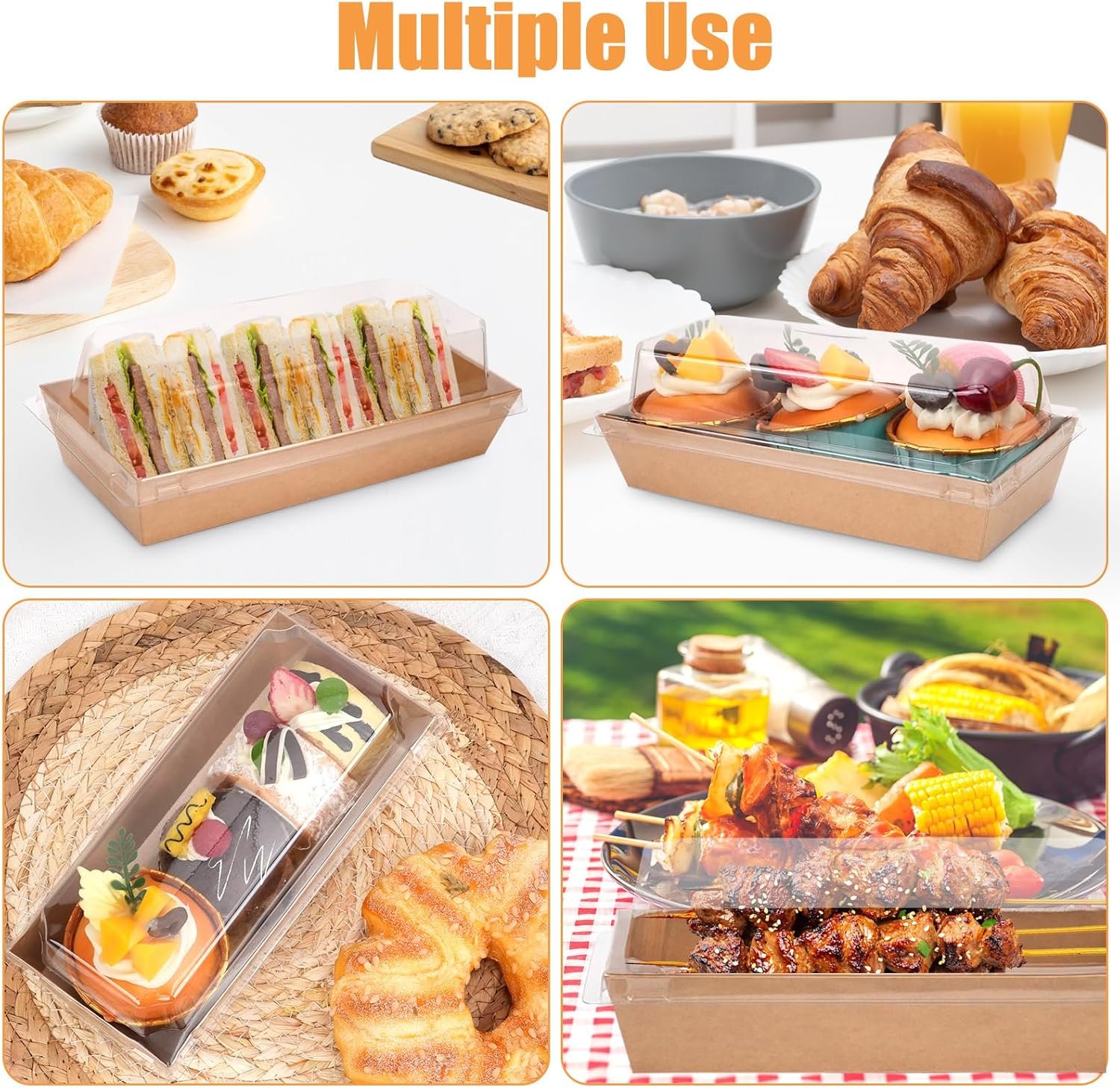 Wholesale 100-Pack Charcuterie Boxes Clear Lids 108 Stickers Mini Paper Food Containers Bakery Treats Desserts Cupcakes Sandwiches Strawberries Cookies Factory