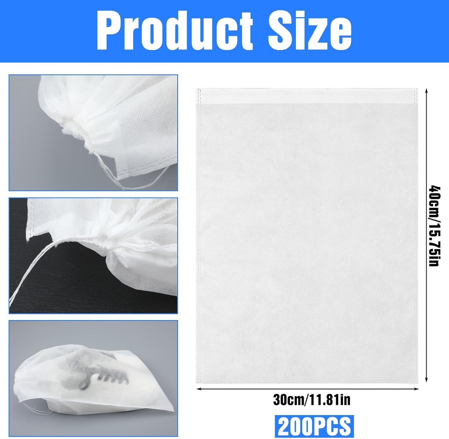 Wholesale 200pcs Dust Proof Travel Shoe Bags Non Woven Fabric Drawstring Breathable Pouches Portable Storage Organizer (11.81 x 15.75 Inch) Factory