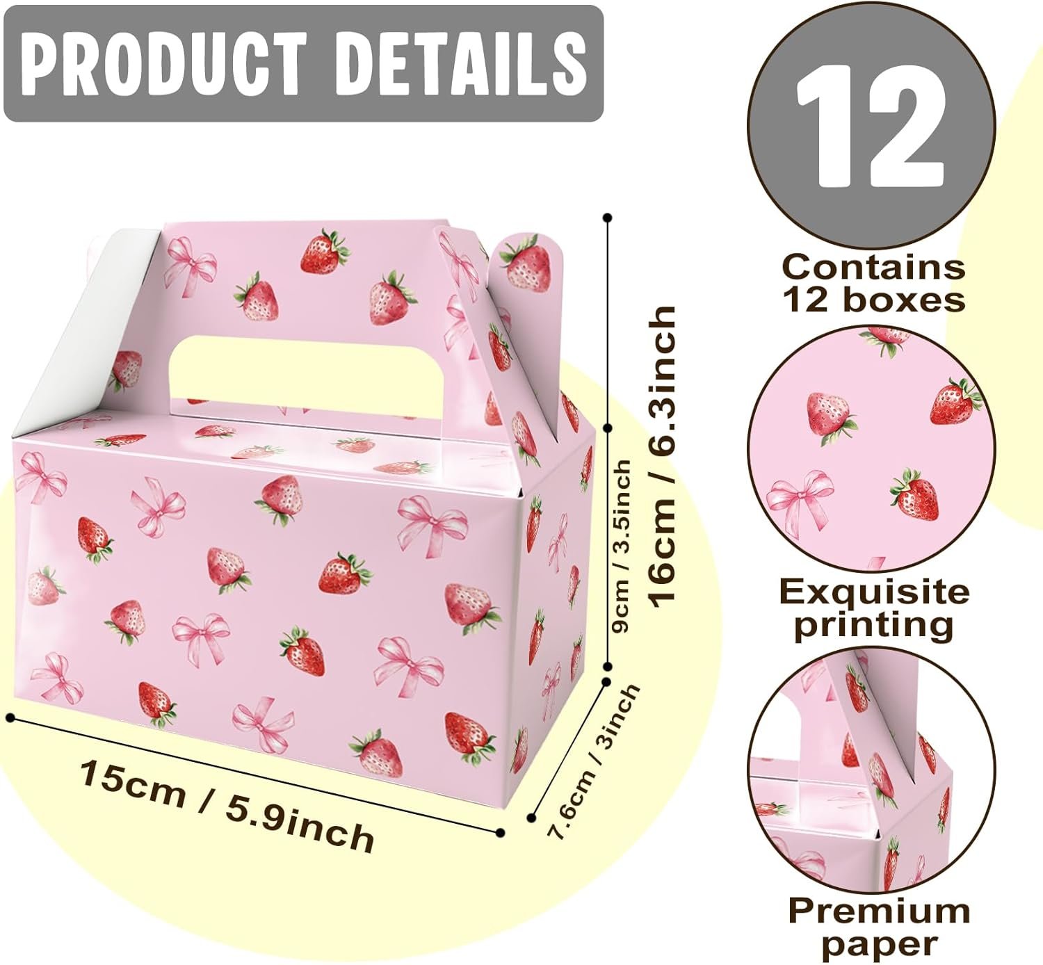 Wholesale 12 Pcs Pink Strawberry Bow Treat Boxes with Handles for Valentine's Day Kids Goodie Favors Candy Cookies Cupcakes Snacks Party Decor Factory