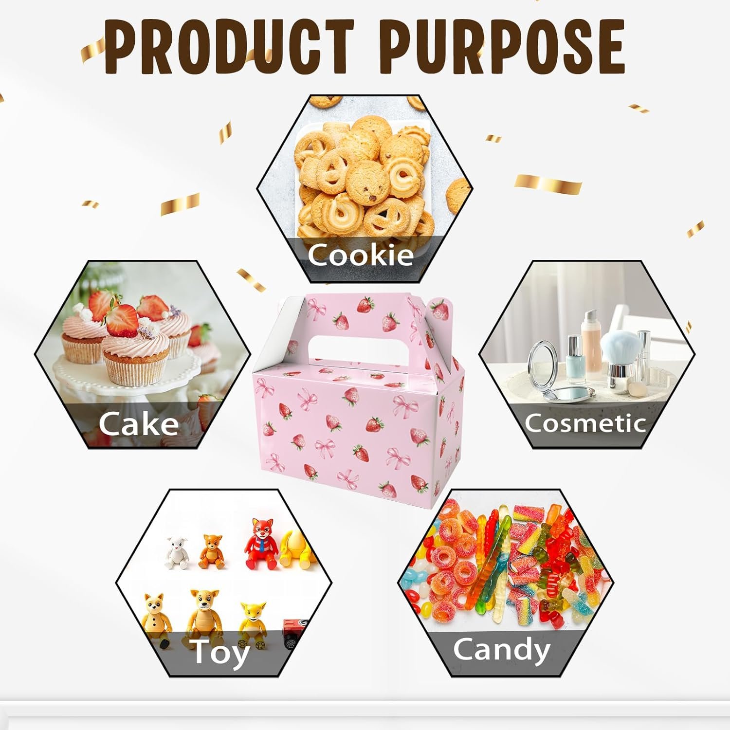 Wholesale 12 Pcs Pink Strawberry Bow Treat Boxes with Handles for Valentine's Day Kids Goodie Favors Candy Cookies Cupcakes Snacks Party Decor Factory