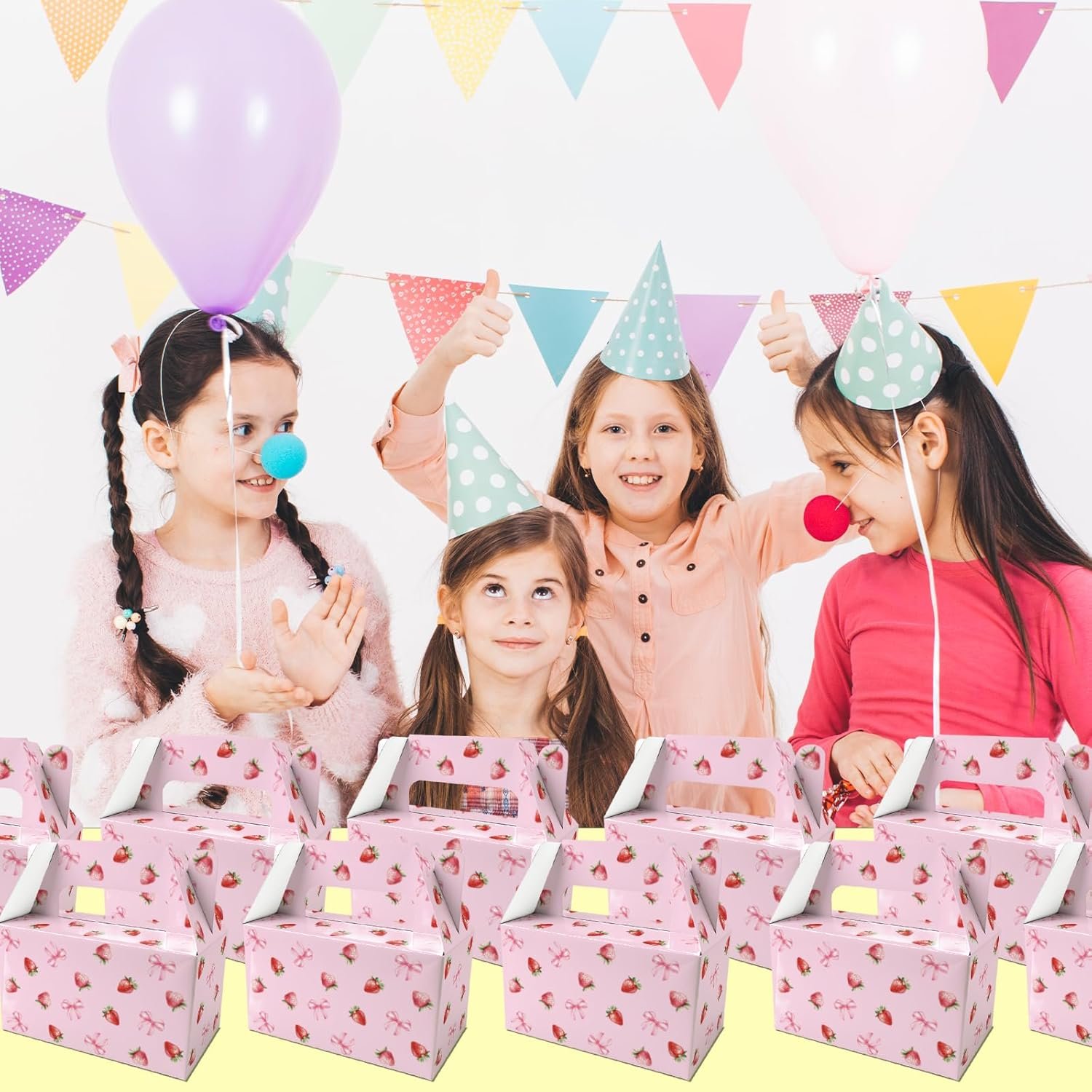 Wholesale 12 Pcs Pink Strawberry Bow Treat Boxes with Handles for Valentine's Day Kids Goodie Favors Candy Cookies Cupcakes Snacks Party Decor Factory