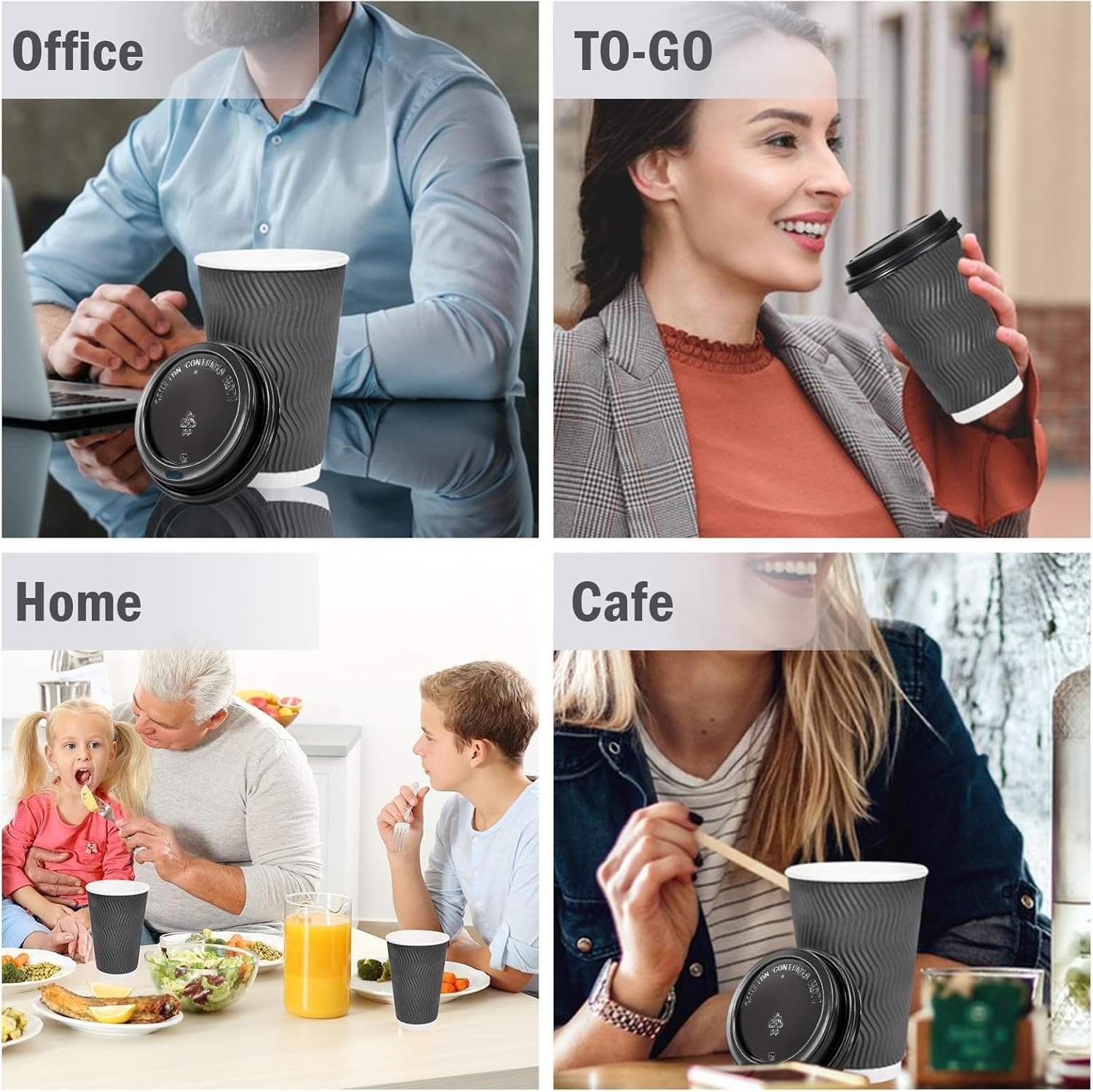 Wholesale 50 Pack 16 oz Insulated Disposable Coffee Cups with Lids To Go Paper Cups Corrugated Ripple Wall for Hot Drinks Office Coffee Bar Factory