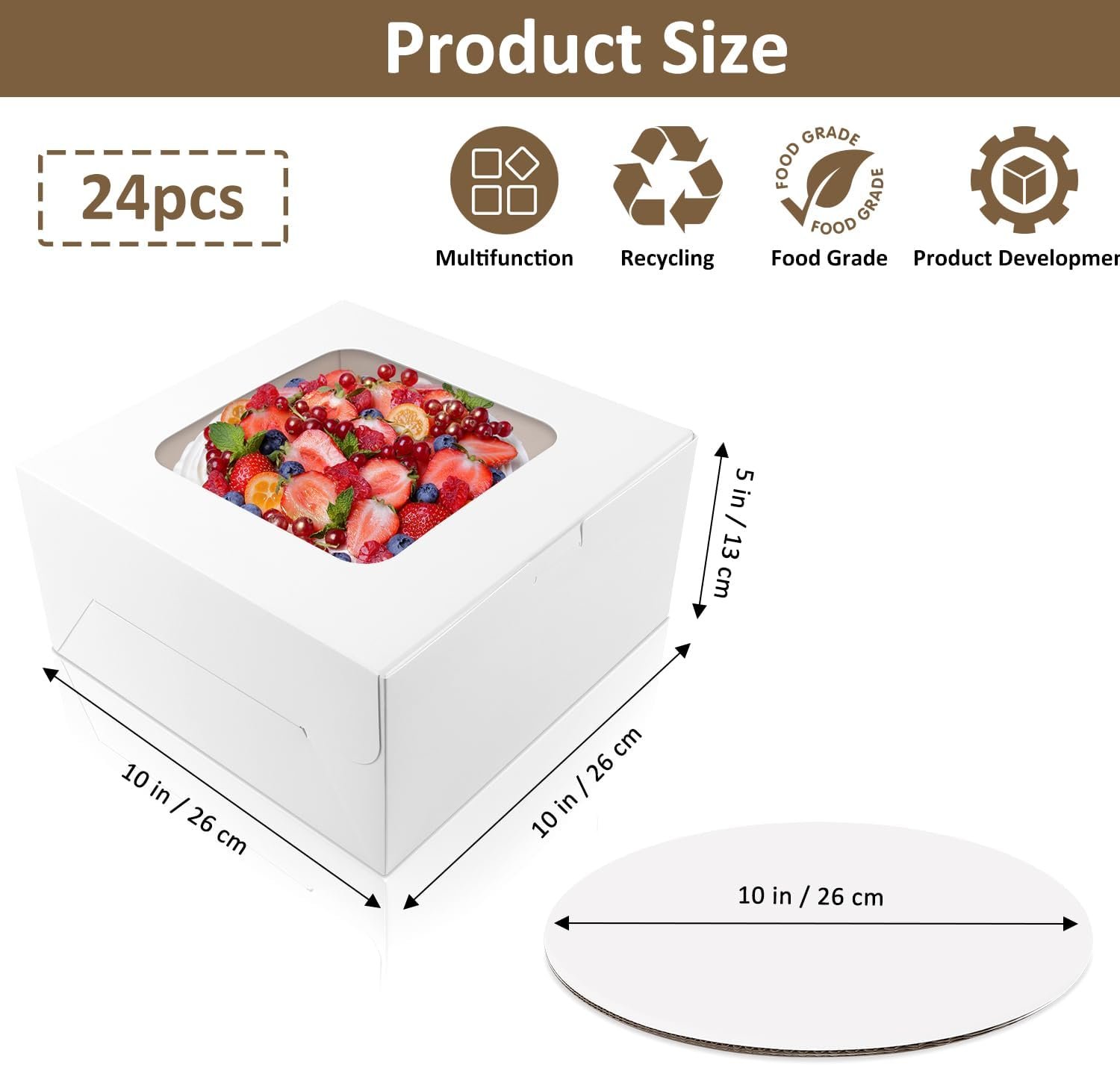 Wholesale 24 Sets 10x10x5 Inch Disposable Cake Boxes with Boards and Stickers for Pastries Cupcakes Pies Cookies Bakery Mother's Day Factory
