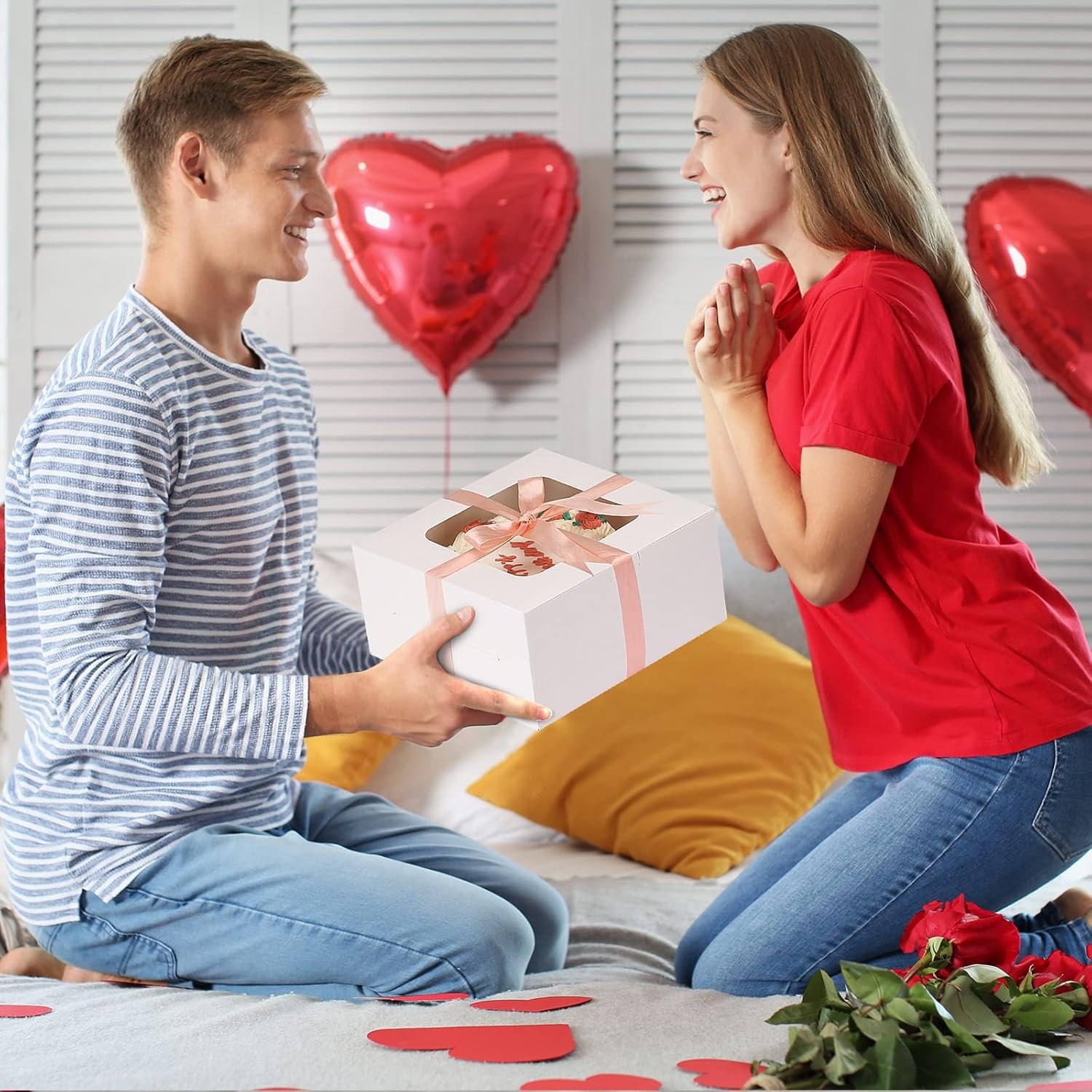 Wholesale 24 Sets 10x10x5 Inch Disposable Cake Boxes with Boards and Stickers for Pastries Cupcakes Pies Cookies Bakery Mother's Day Factory