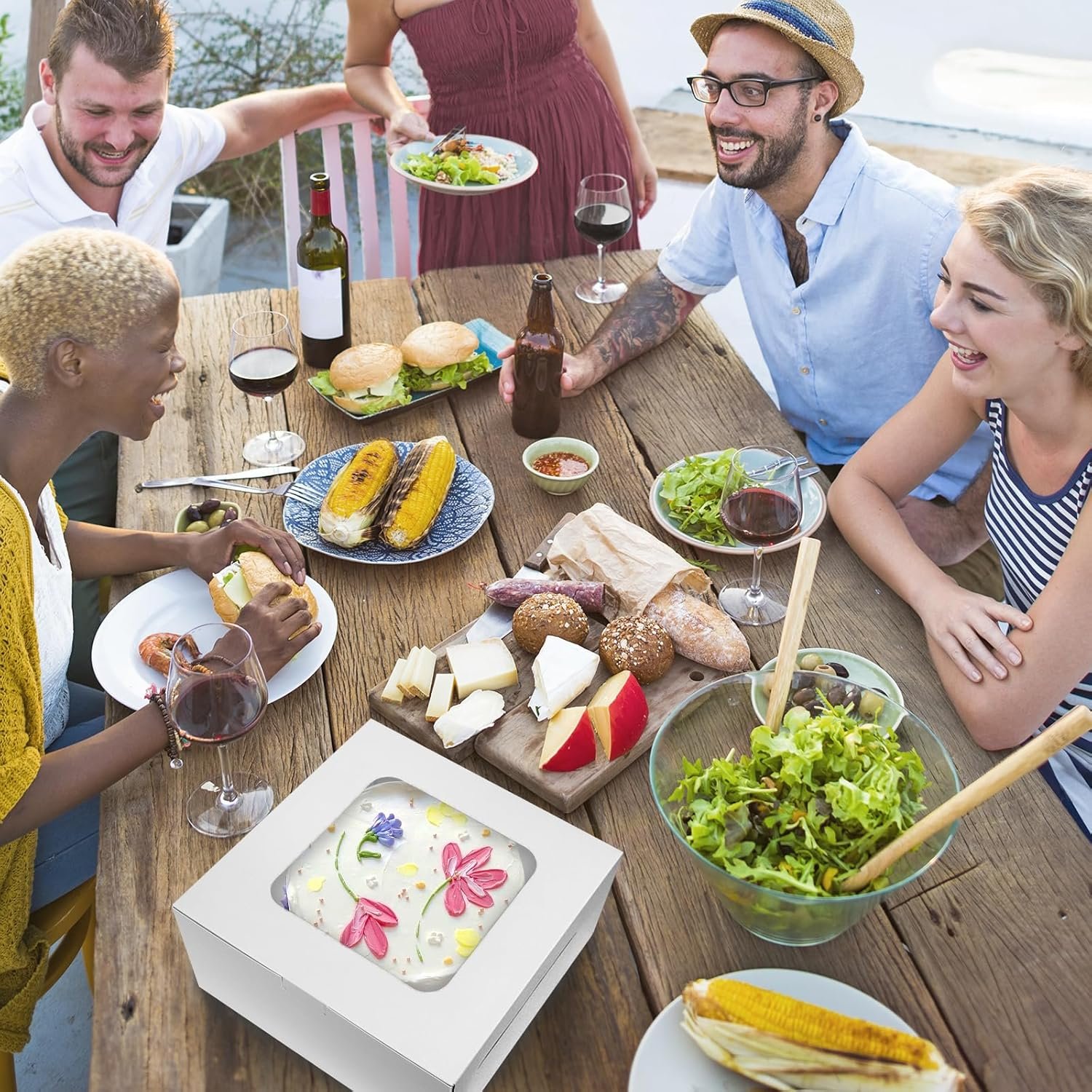 Wholesale 24 Sets 10x10x5 Inch Disposable Cake Boxes with Boards and Stickers for Pastries Cupcakes Pies Cookies Bakery Mother's Day Factory