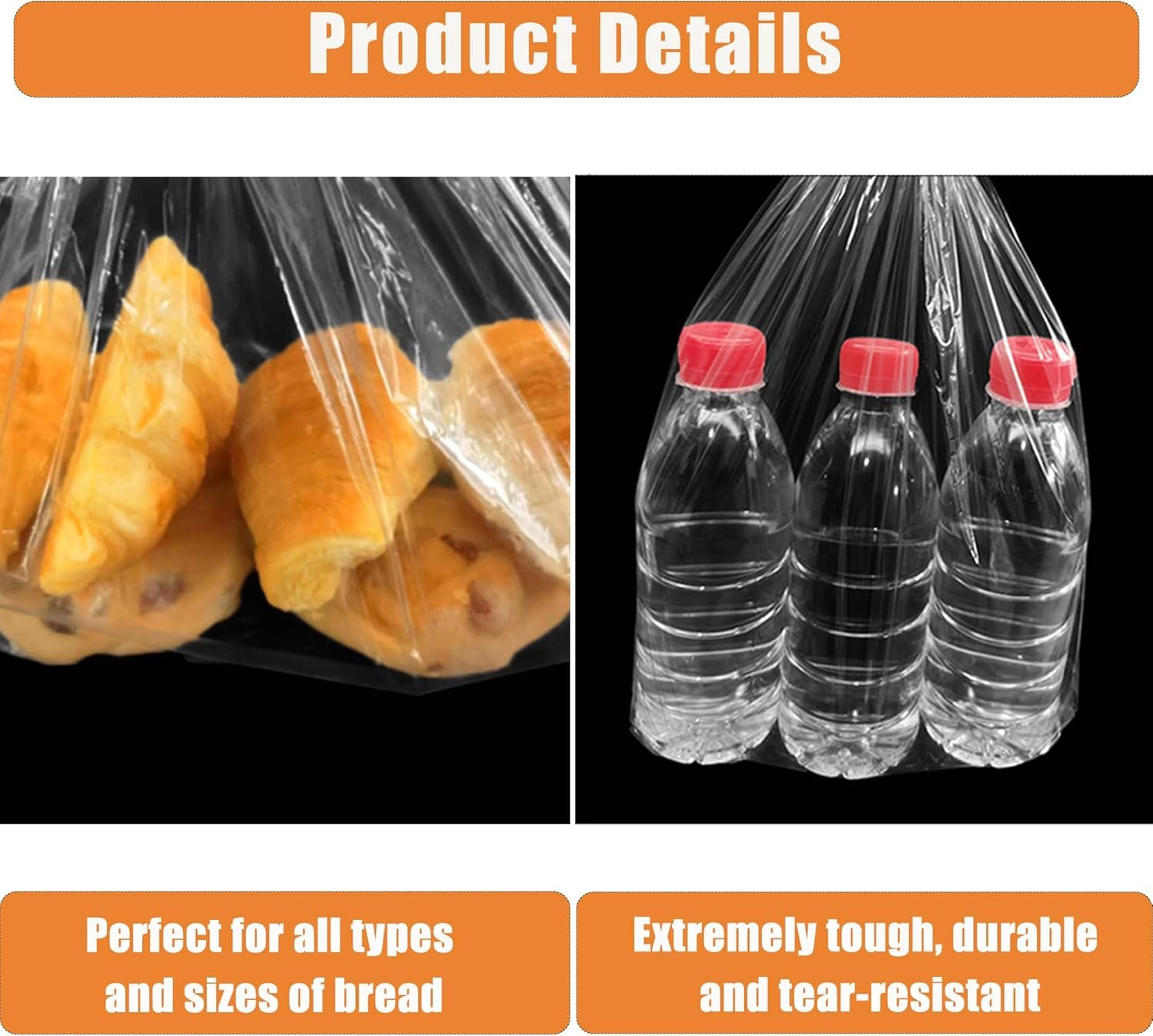 Wholesale 120Pcs Plastic Bread Bags with Ties 18x8x4 Inch Reusable Clear Loaf Bags Adjustable for Home Bakers Bakeries Factory