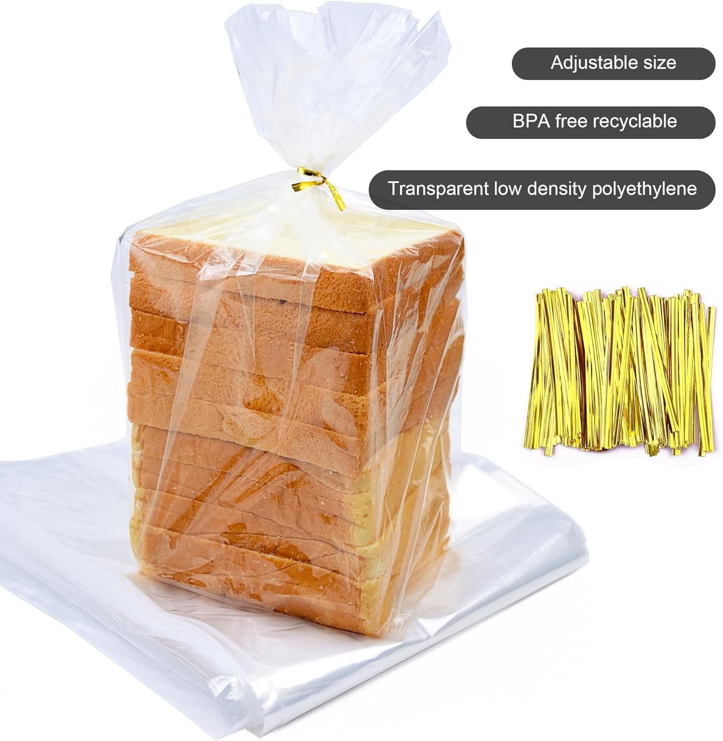 Wholesale 120Pcs Plastic Bread Bags with Ties 18x8x4 Inch Reusable Clear Loaf Bags Adjustable for Home Bakers Bakeries Factory