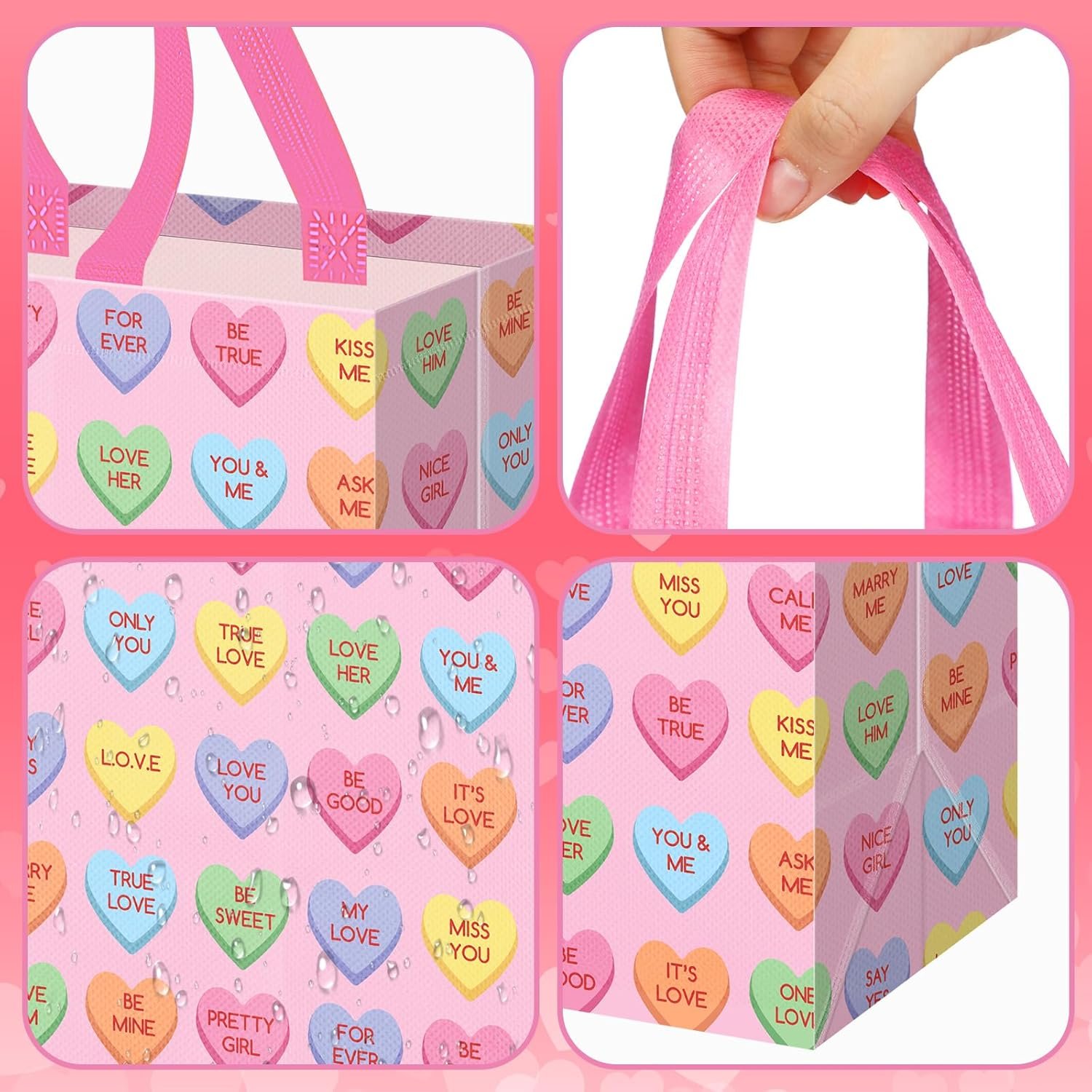Wholesale 48 Pcs Reusable Non Woven Valentine's Day Gift Bags with Handles Pink Red for Treat Candy Conversation Classroom Gift Exchange Goodies Wrapping Party Supplies 9 x 4.3 x 8.6 Inch Factory