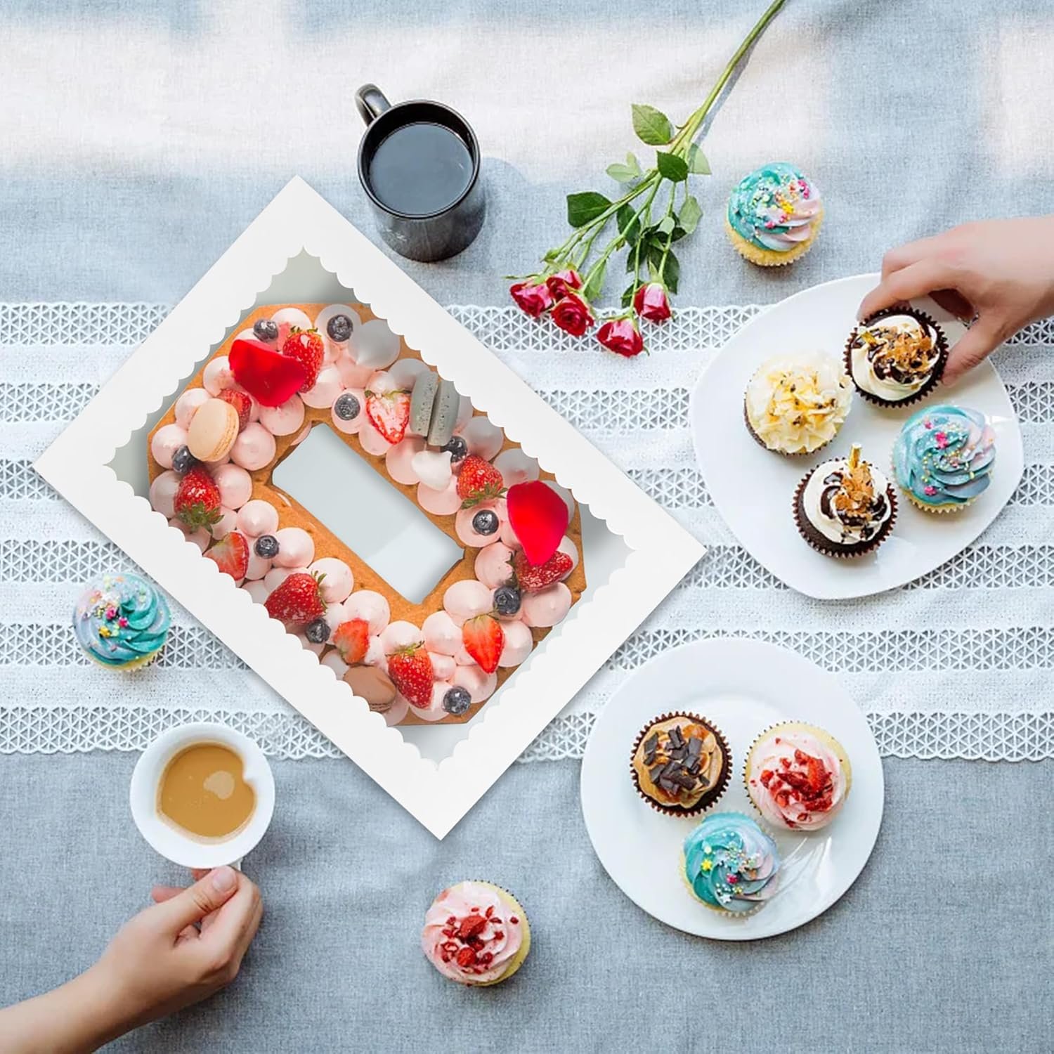 Wholesale 12 Pack 14x10x4 Inch White Cake Boxes with Window Bakery Treat Packaging for Donuts Cookies Desserts Cupcakes Pastry Pies Birthdays Weddings Easter Factory