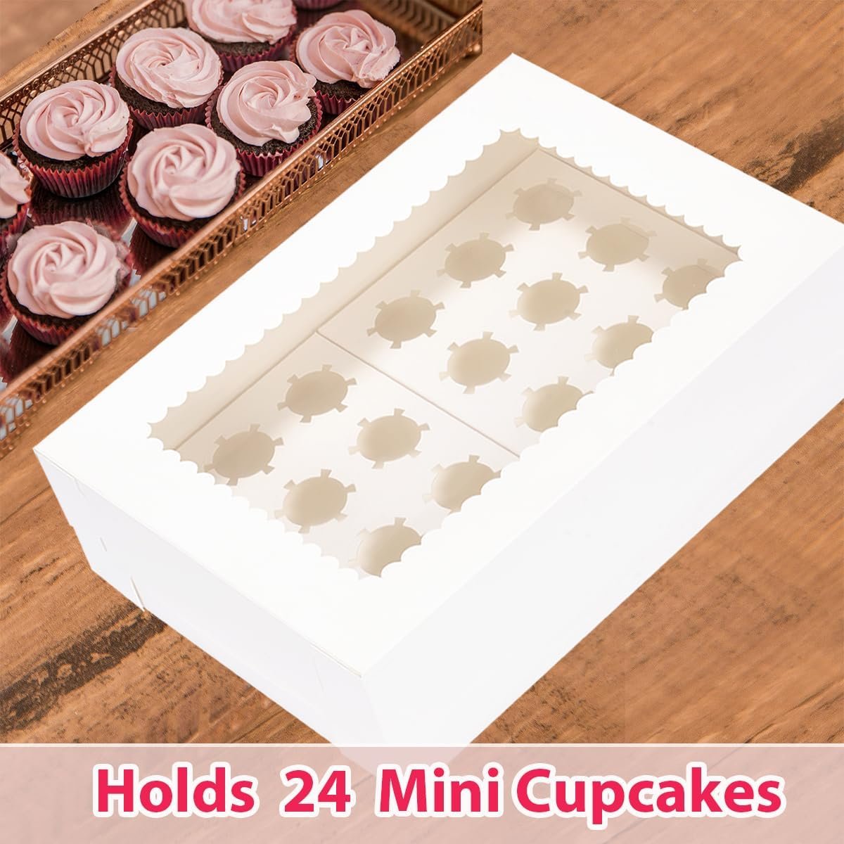 Wholesale Mini Cupcake Boxes 5 Pack Holds 24 Cupcakes 14x10x4 Inch White Bakery Holders with Window for Birthday Holiday Party Factory
