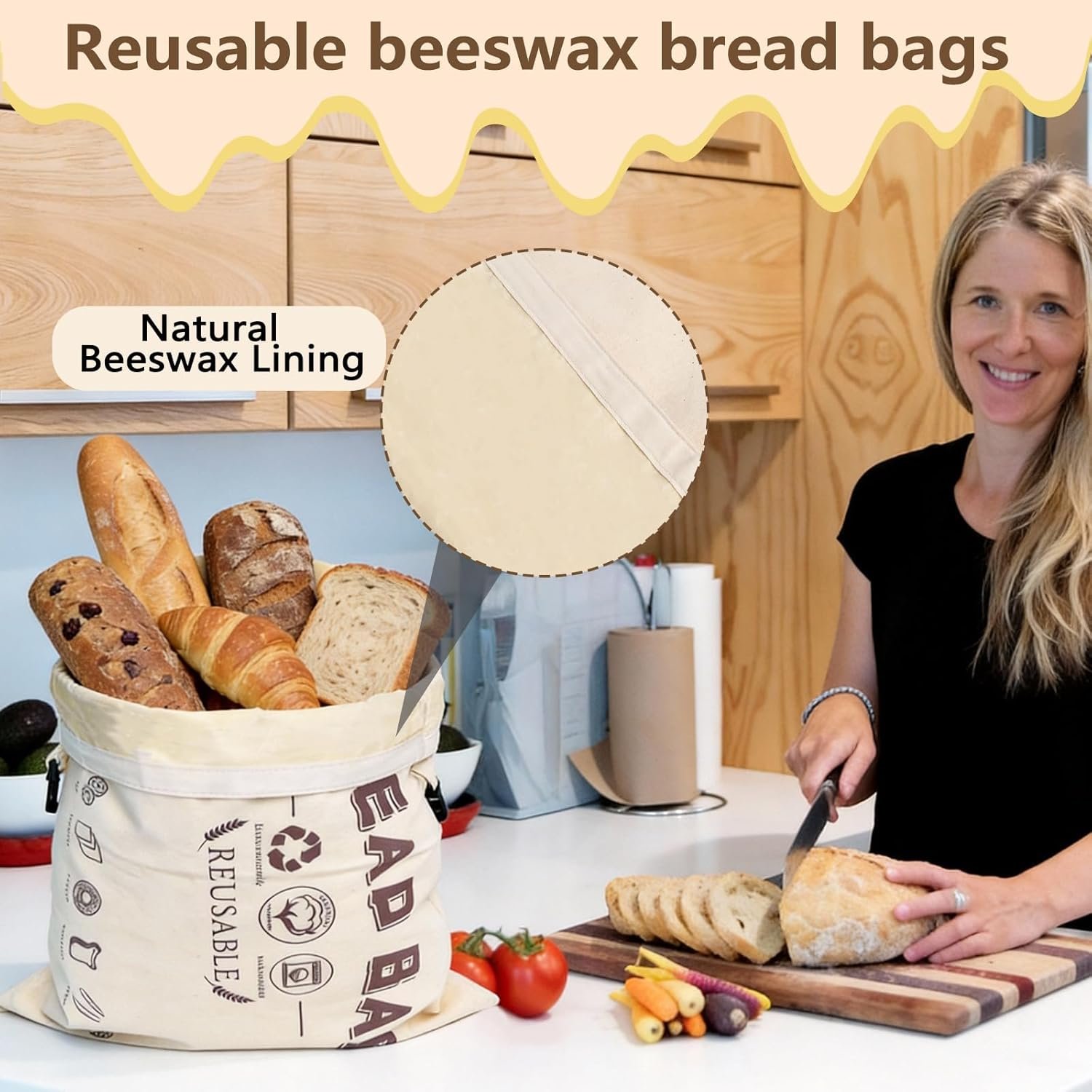 Wholesale Reusable Beeswax-Lined Cotton Bread Bags Sourdough Storage Bakery Essentials Freshness Keeper Homemade 2 Pack Factory