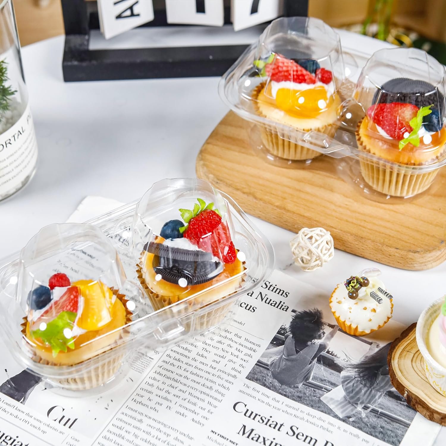 Wholesale 25-Pack 2-Count Cupcake Containers with Connected Airtight Lids for 50 Cupcakes Muffins BPA-Free Standard Size Factory