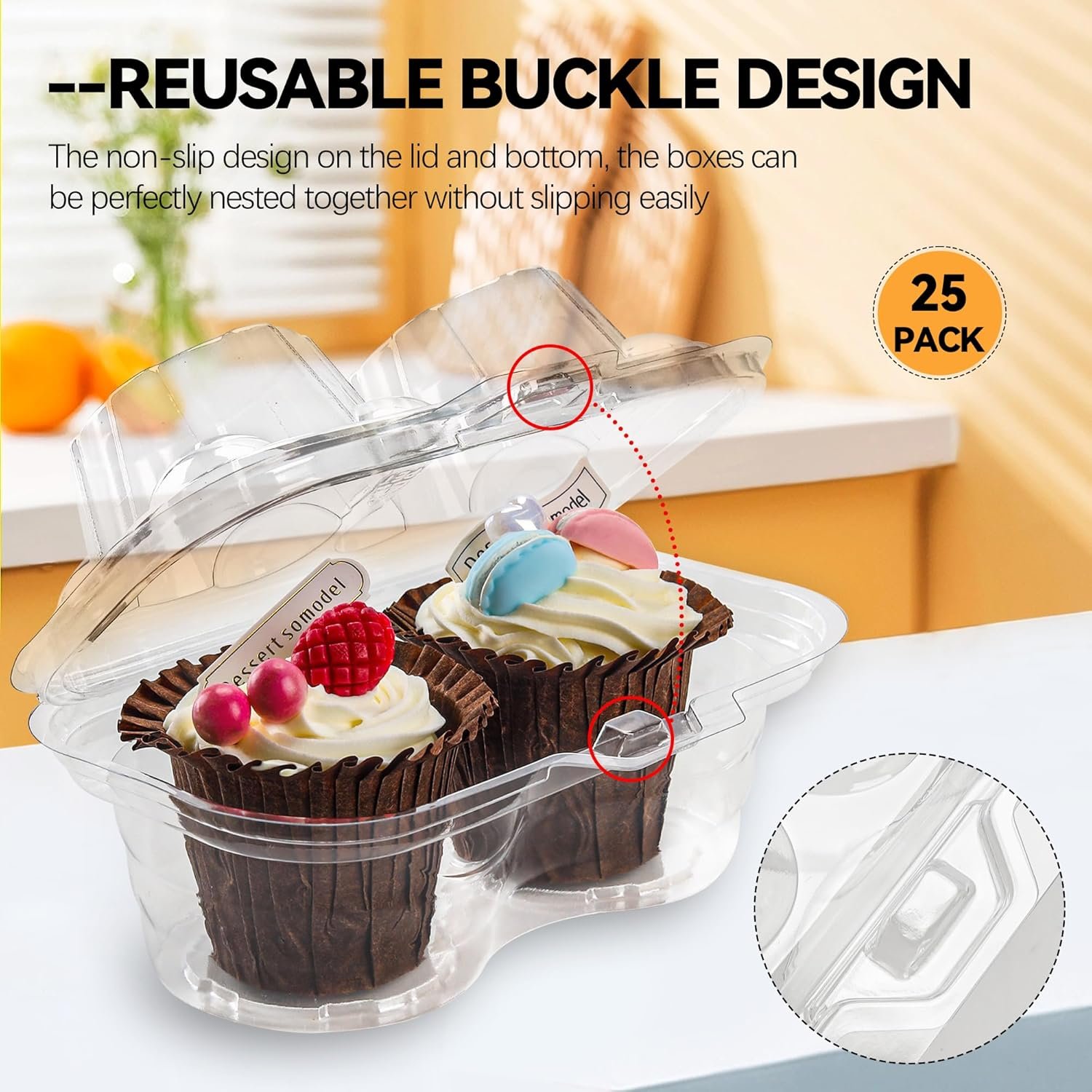 Wholesale 25-Pack 2-Count Cupcake Containers with Connected Airtight Lids for 50 Cupcakes Muffins BPA-Free Standard Size Factory
