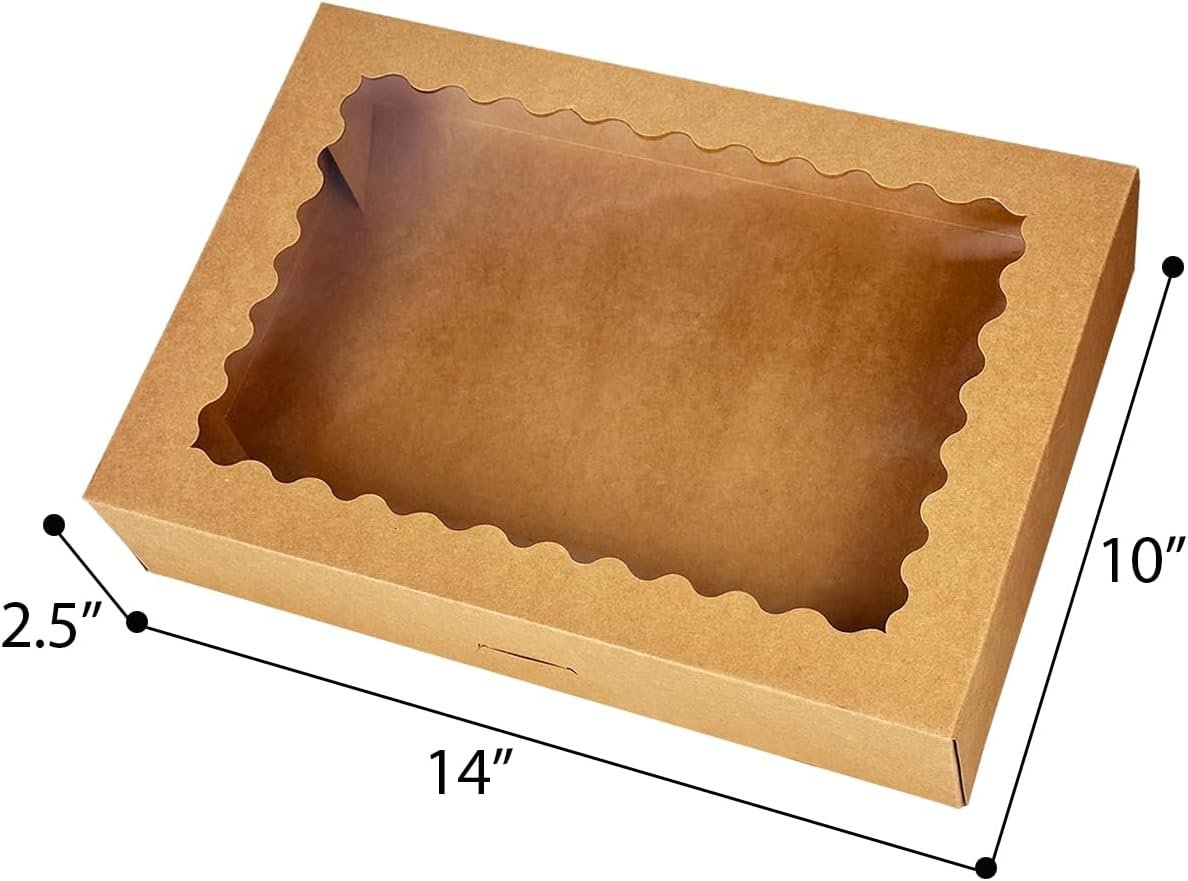 Wholesale Auto-Pop Up Brown Cookie Boxes with Window 14x10x2.5 Inch 24 Pcs for Bakery Pastry Macaron Packaging Factory