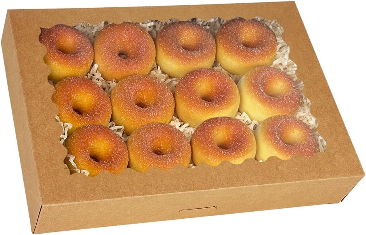 Wholesale Auto-Pop Up Brown Cookie Boxes with Window 14x10x2.5 Inch 24 Pcs for Bakery Pastry Macaron Packaging Factory