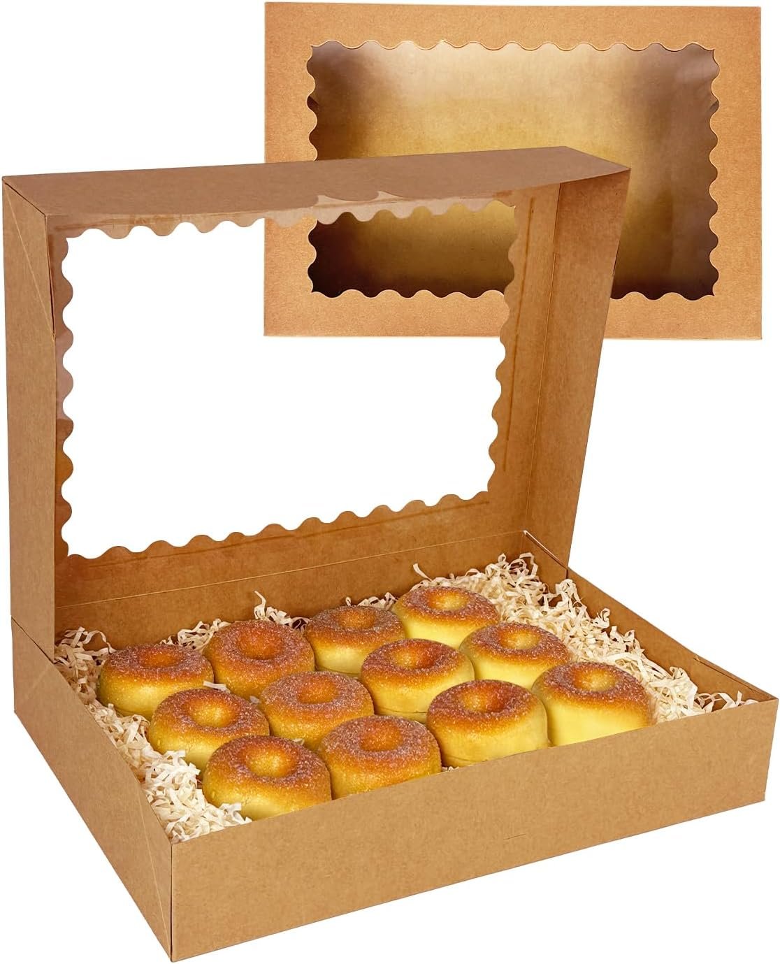 Wholesale Auto-Pop Up Brown Cookie Boxes with Window 14x10x2.5 Inch 24 Pcs for Bakery Pastry Macaron Packaging Factory