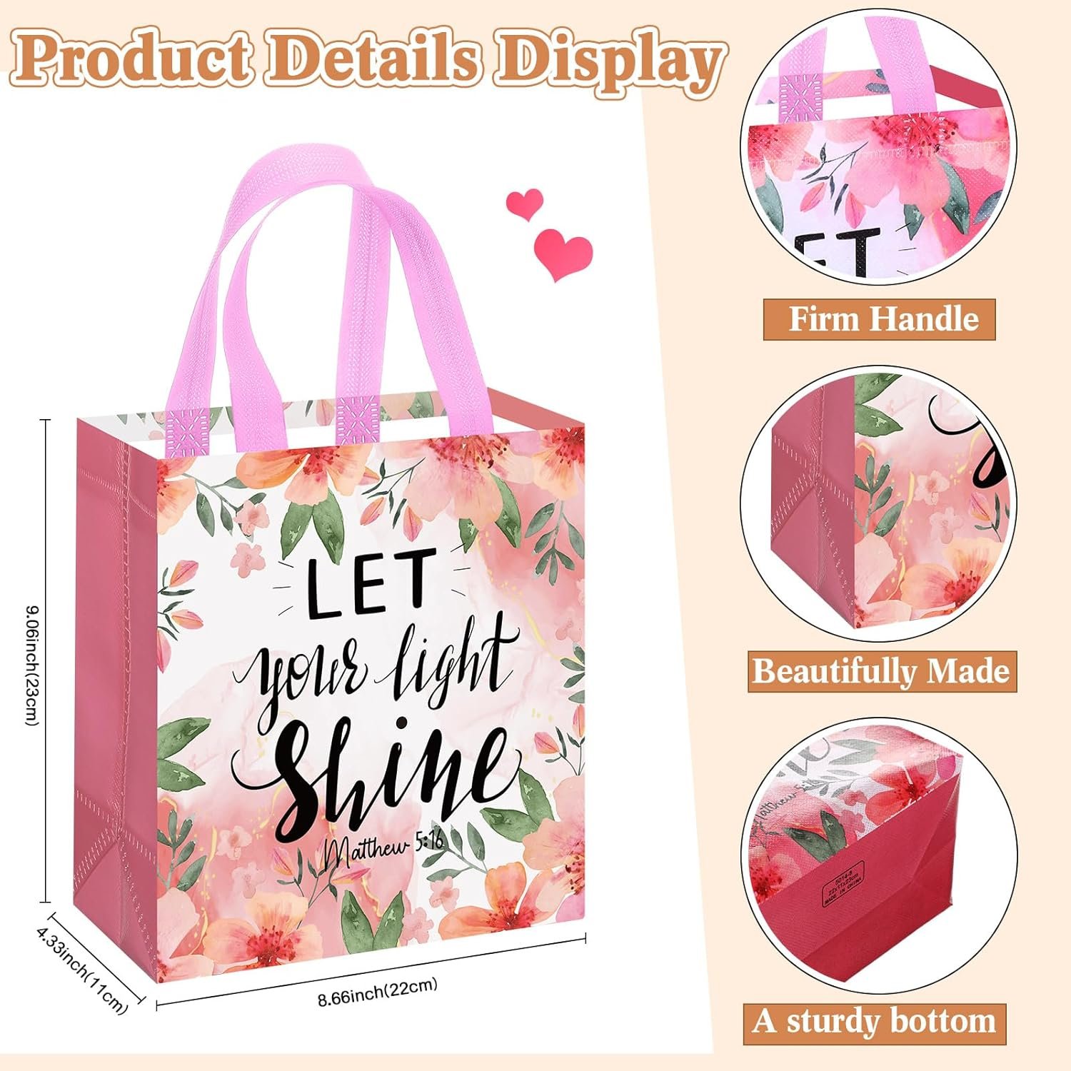 Wholesale 16 Pcs Reusable Non-Woven Religious Gift Bags with Handles Flower Design for Christian Baptism Bible Verse Catholic Theme Party Favors for Women Factory