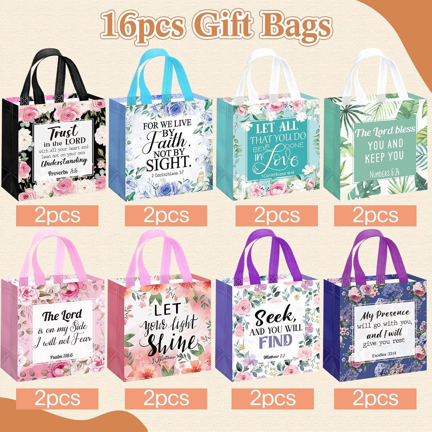 Wholesale 16 Pcs Reusable Non-Woven Religious Gift Bags with Handles Flower Design for Christian Baptism Bible Verse Catholic Theme Party Favors for Women Factory