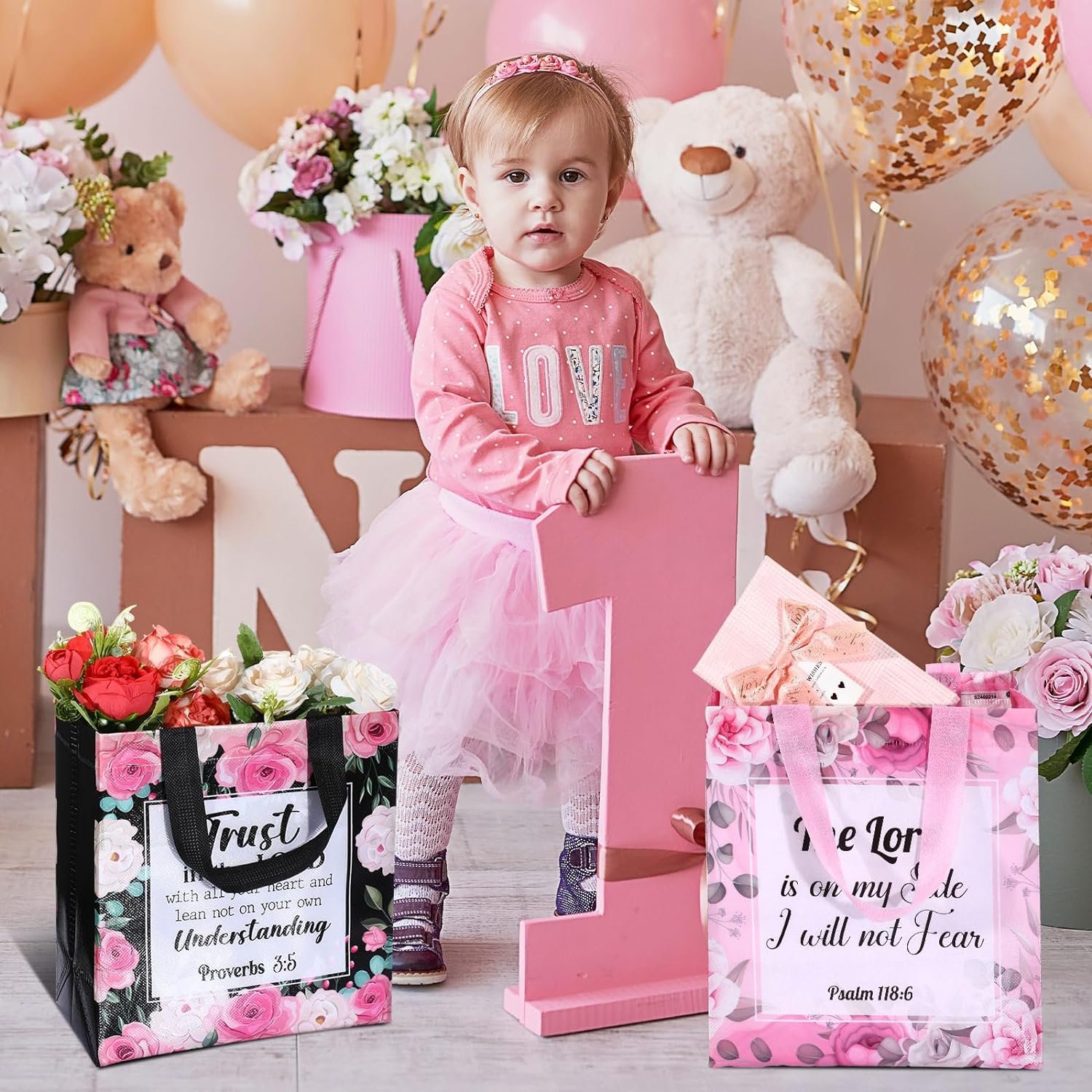 Wholesale 16 Pcs Reusable Non-Woven Religious Gift Bags with Handles Flower Design for Christian Baptism Bible Verse Catholic Theme Party Favors for Women Factory