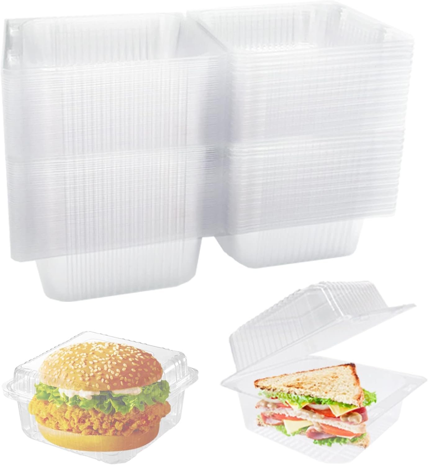 OJYUDD 100 Count Clear Plastic Containers with Lids,Plastic Hinged Take Out Containers Clamshell Takeout Tray Food Clamshell Containers for Cake Slice, Dessert