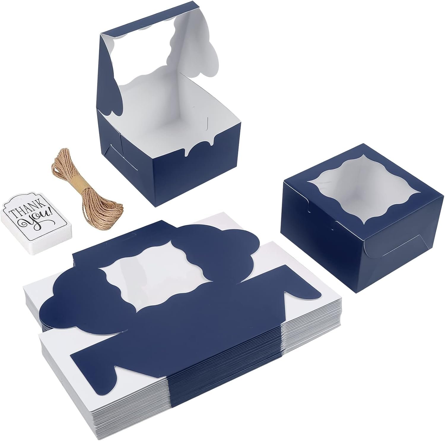 Wholesale 60 Pcs 4x4x2.5 Inch Blue Bakery Boxes with Window Kraft Paper Individual Packaging for Cupcakes Cookies Pastries Pies Donuts Macarons Factory